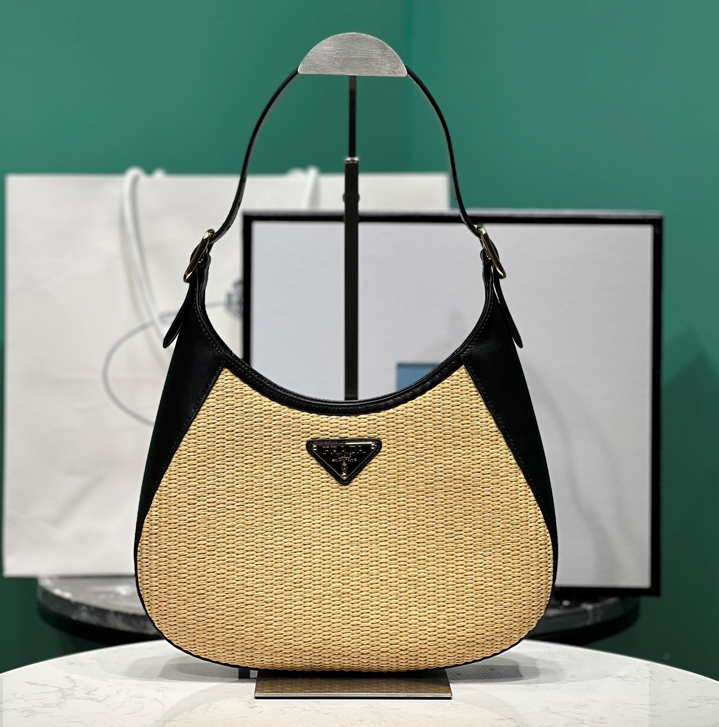 Bagsaaa Pra*a Fabric and leather shoulder black/tan bag - 26x17x4.5cm