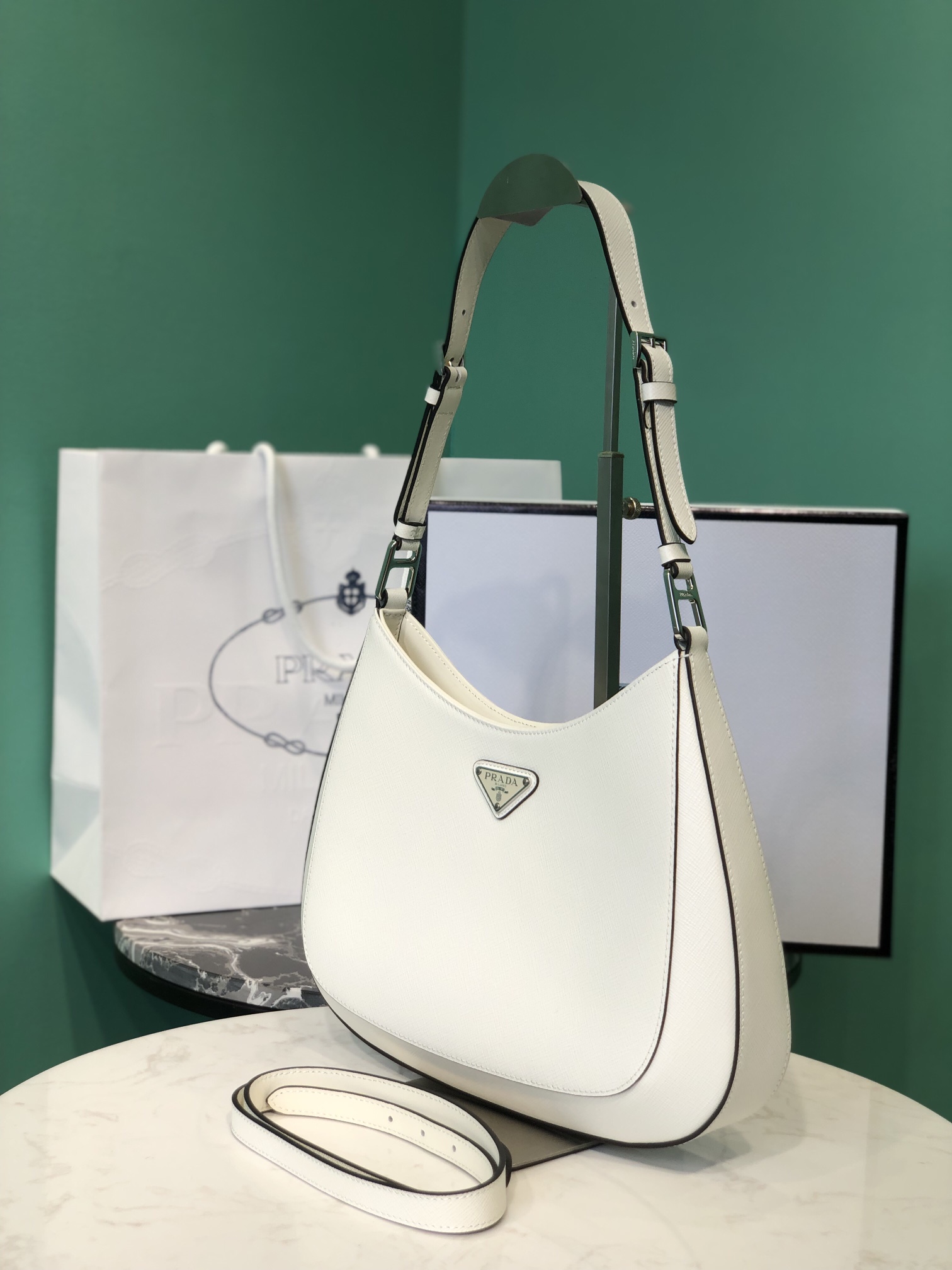 Bagsaaa Pra*a Cleo brushed leather shoulder bag white - 27cm