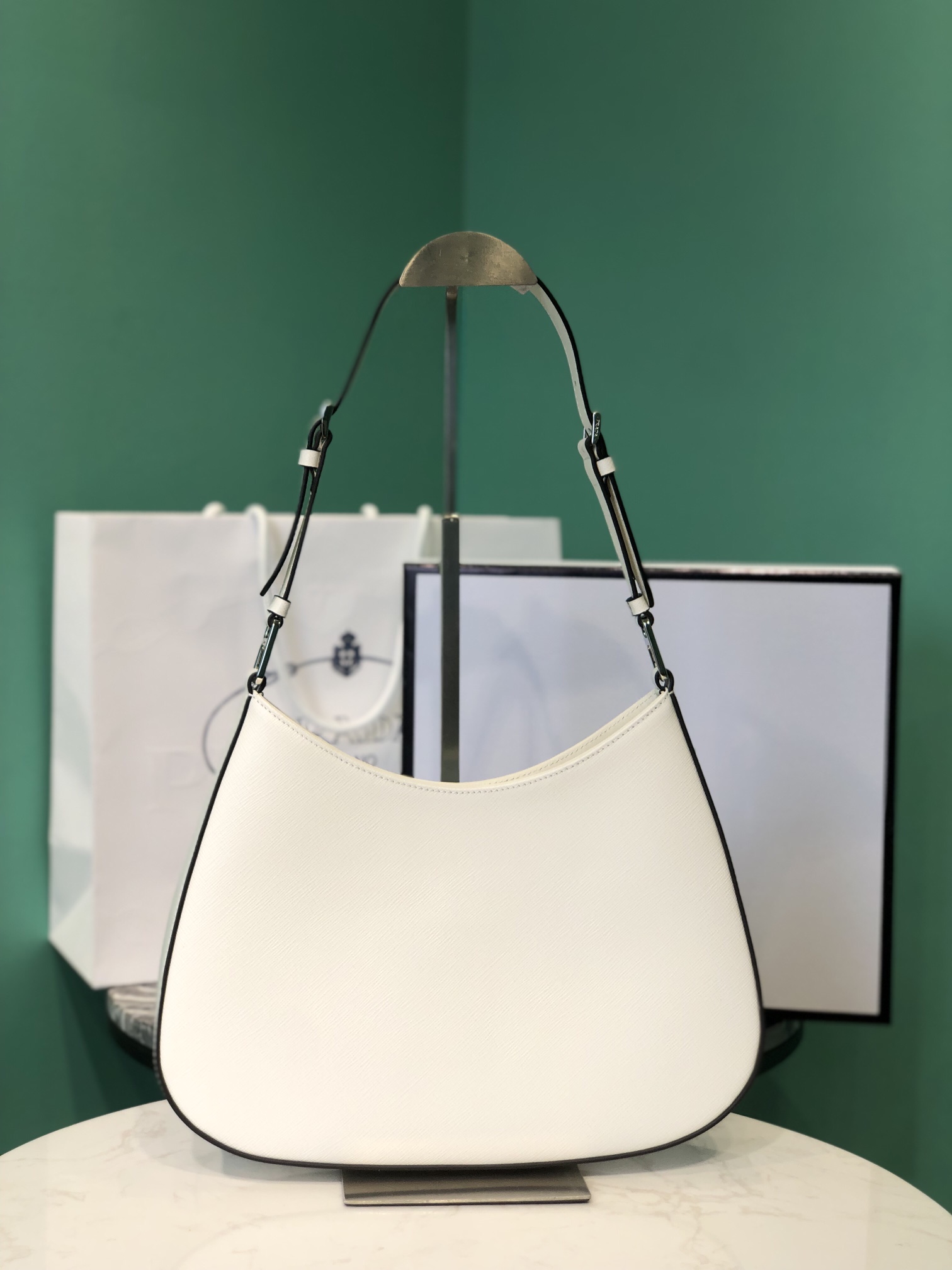 Bagsaaa Pra*a Cleo brushed leather shoulder bag white - 27cm