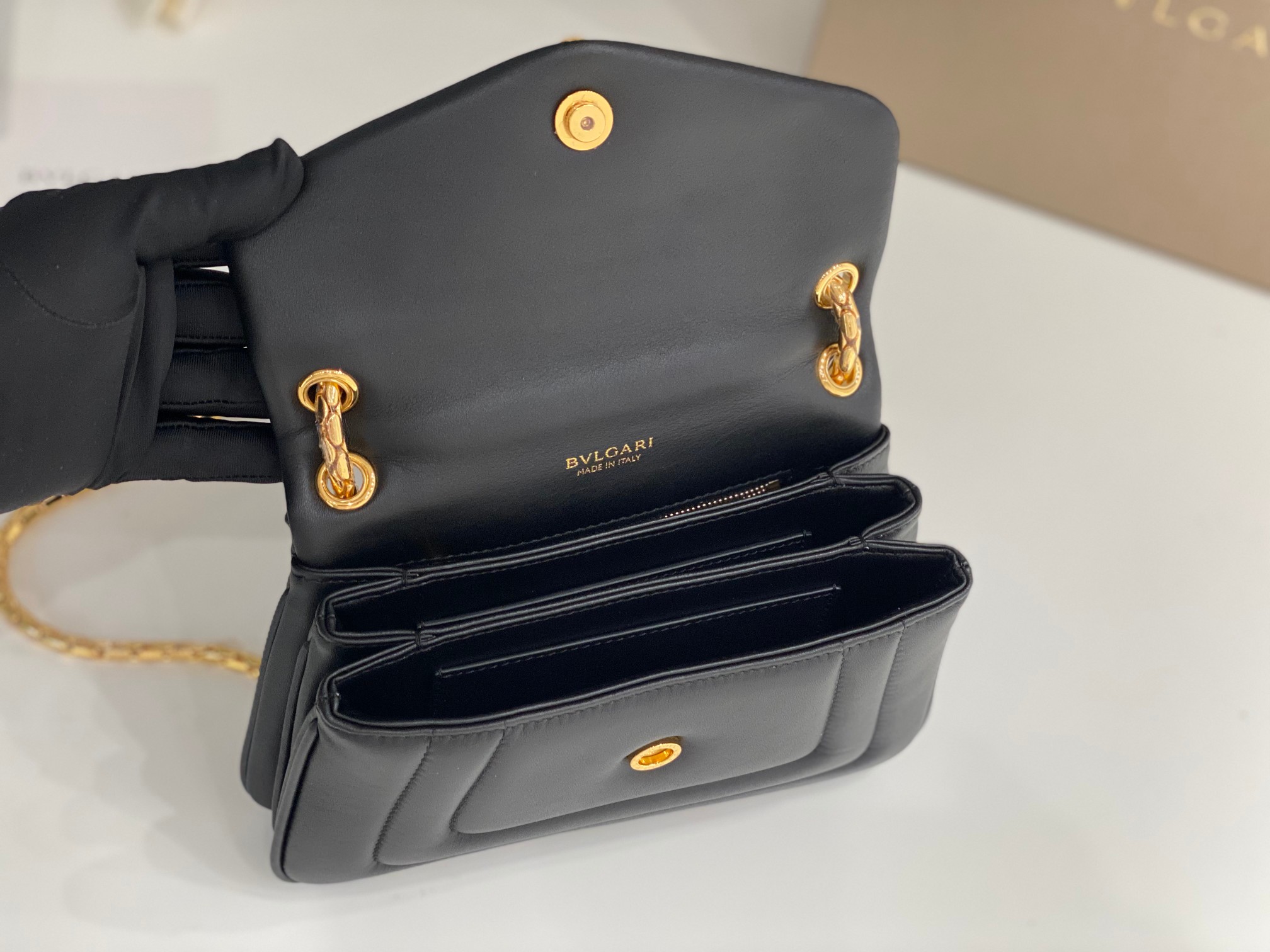 Bagsaaa Bv1g*ai Serpenti Reverse Black Bag- 22.5 X 15 X 7cm