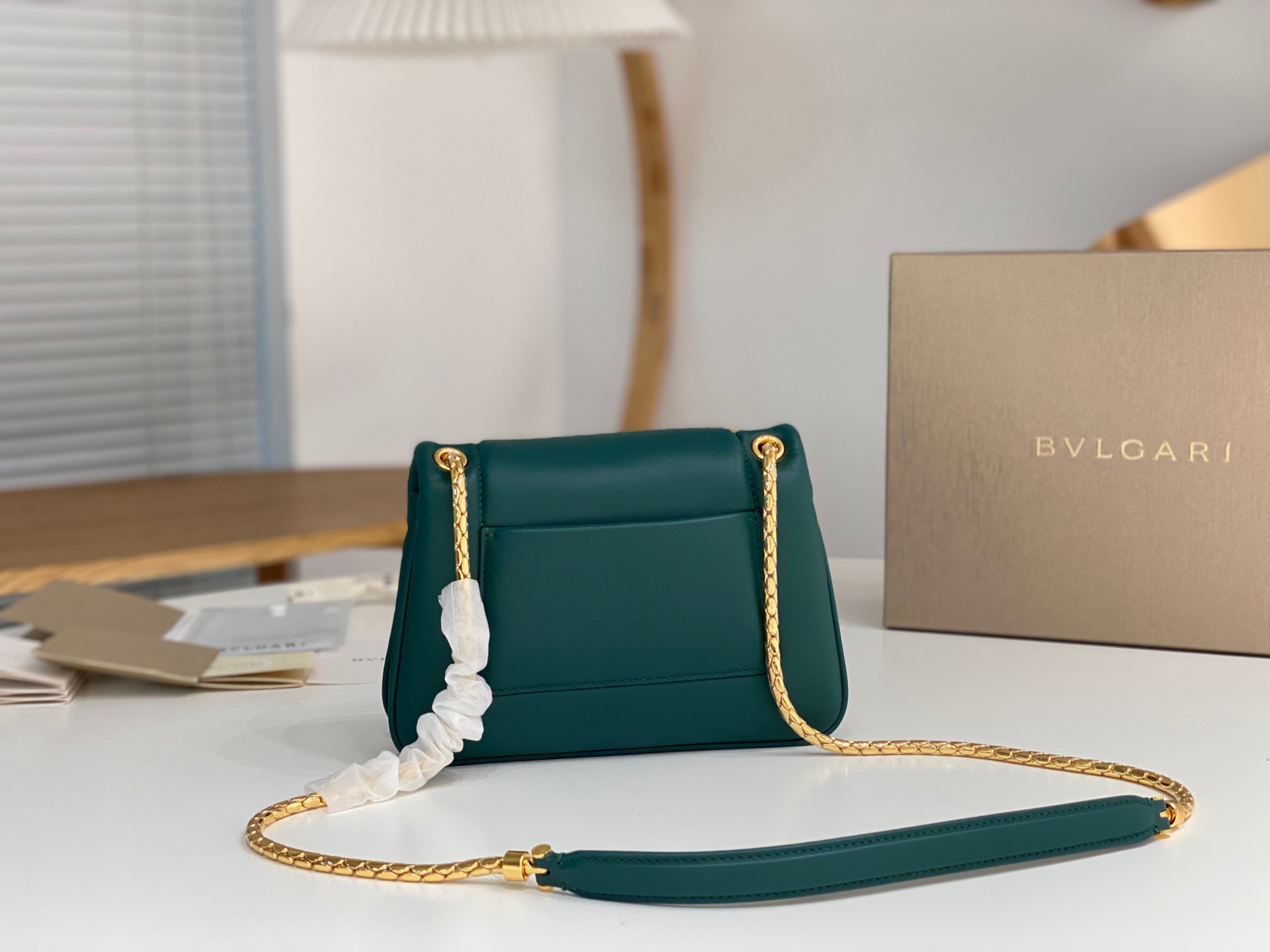 Bagsaaa Bv1g*ai Serpenti Reverse Green Bag - 22.5 X 15 X 7cm