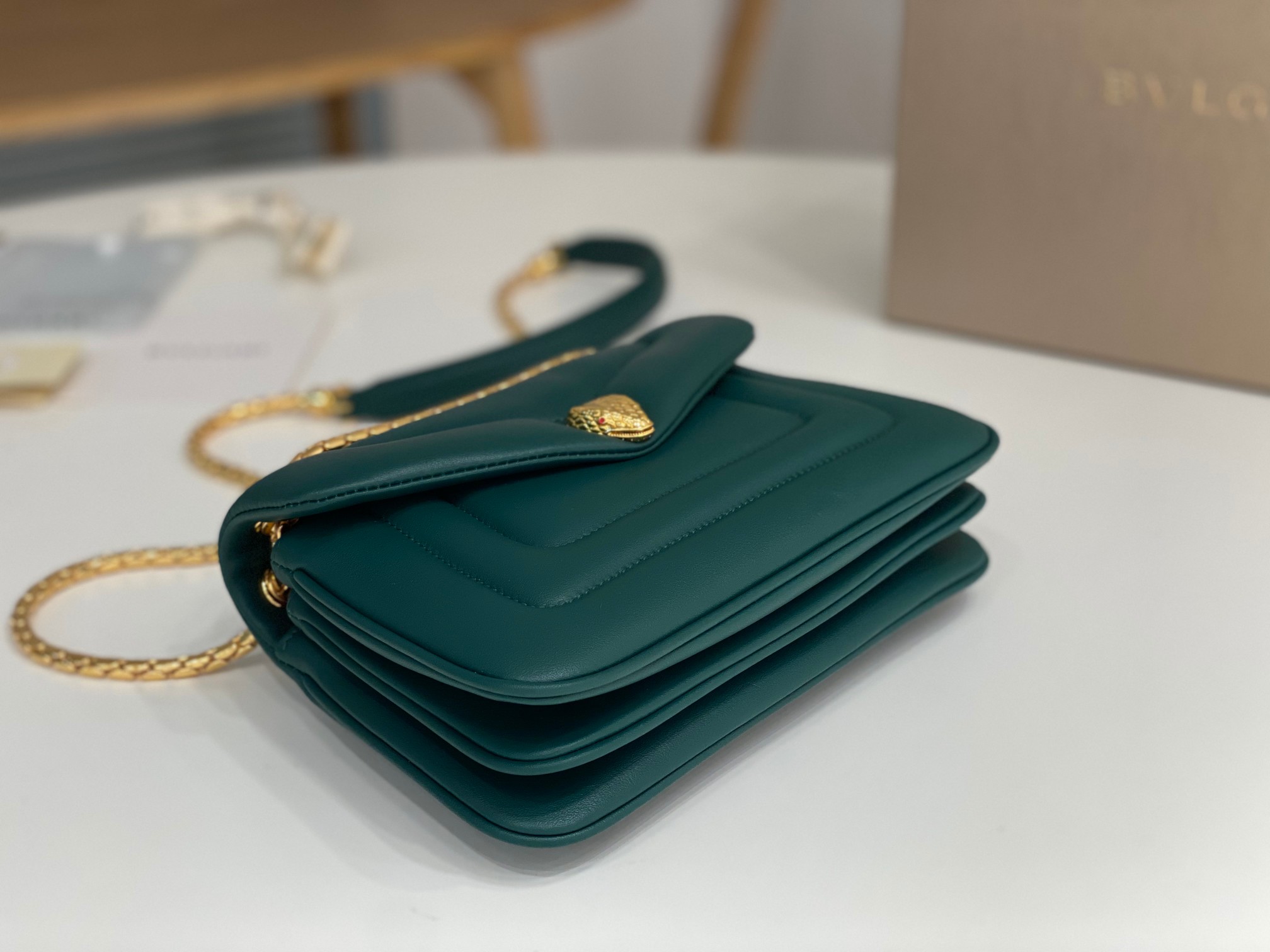 Bagsaaa Bv1g*ai Serpenti Reverse Green Bag - 22.5 X 15 X 7cm