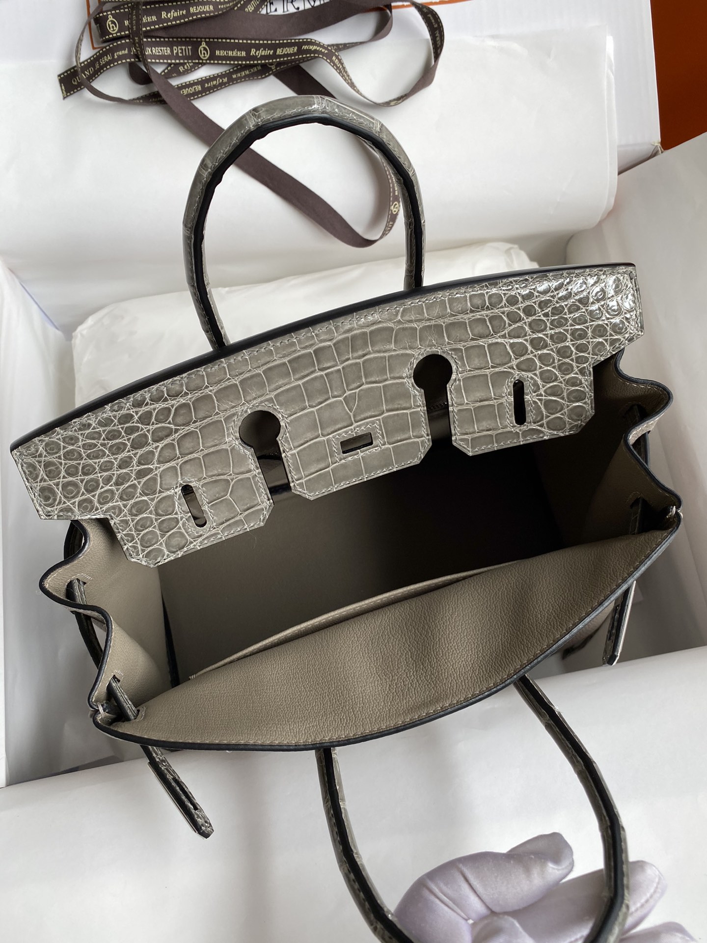Bagsaaa H**me5 Birkin Touch Togo Leather and Shiny Niloticus Crocodile Dark Grey - 25cm