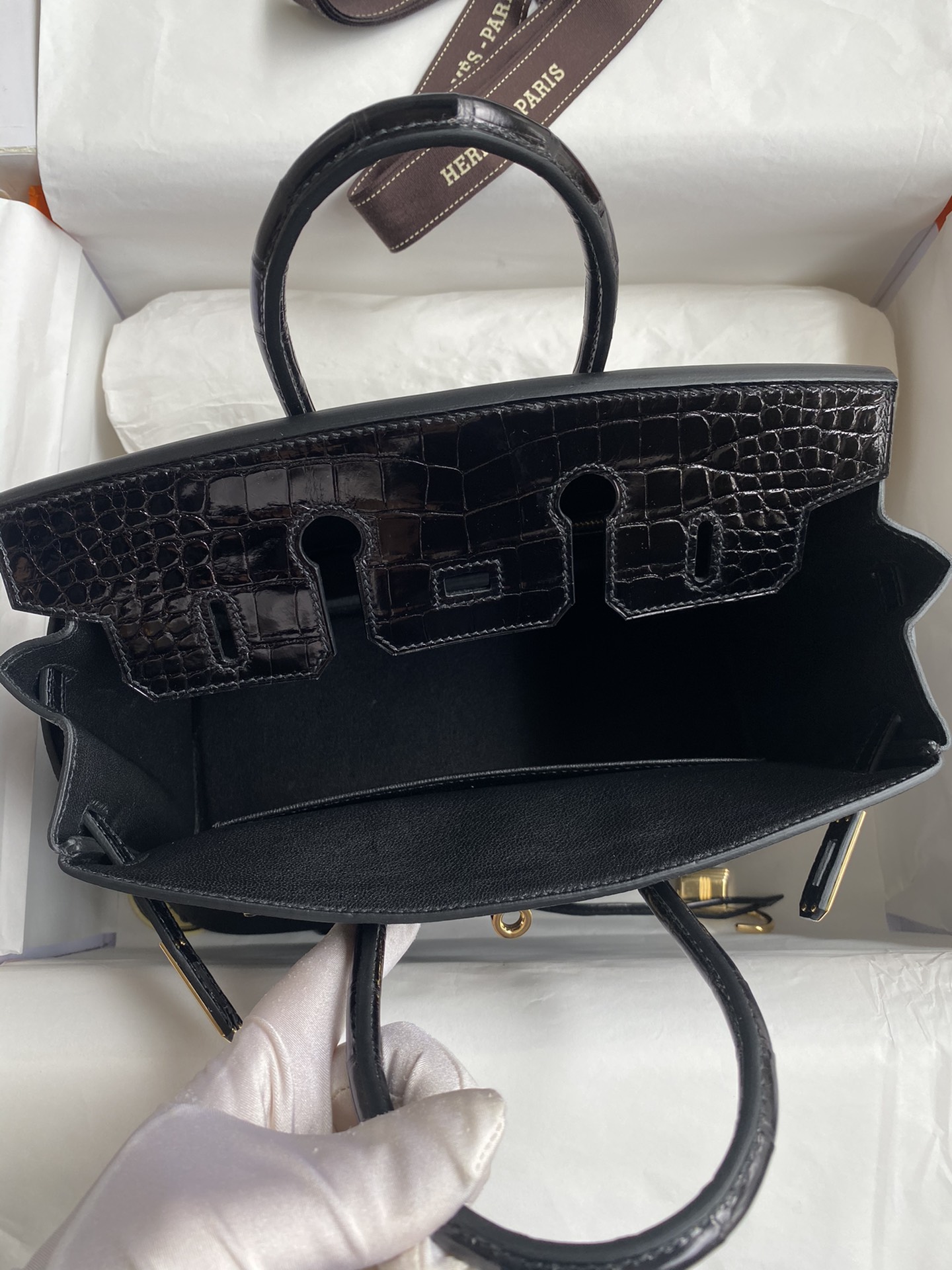 Bagsaaa H**me5 Birkin Touch Togo Leather and Shiny Niloticus Crocodile Black - 25cm