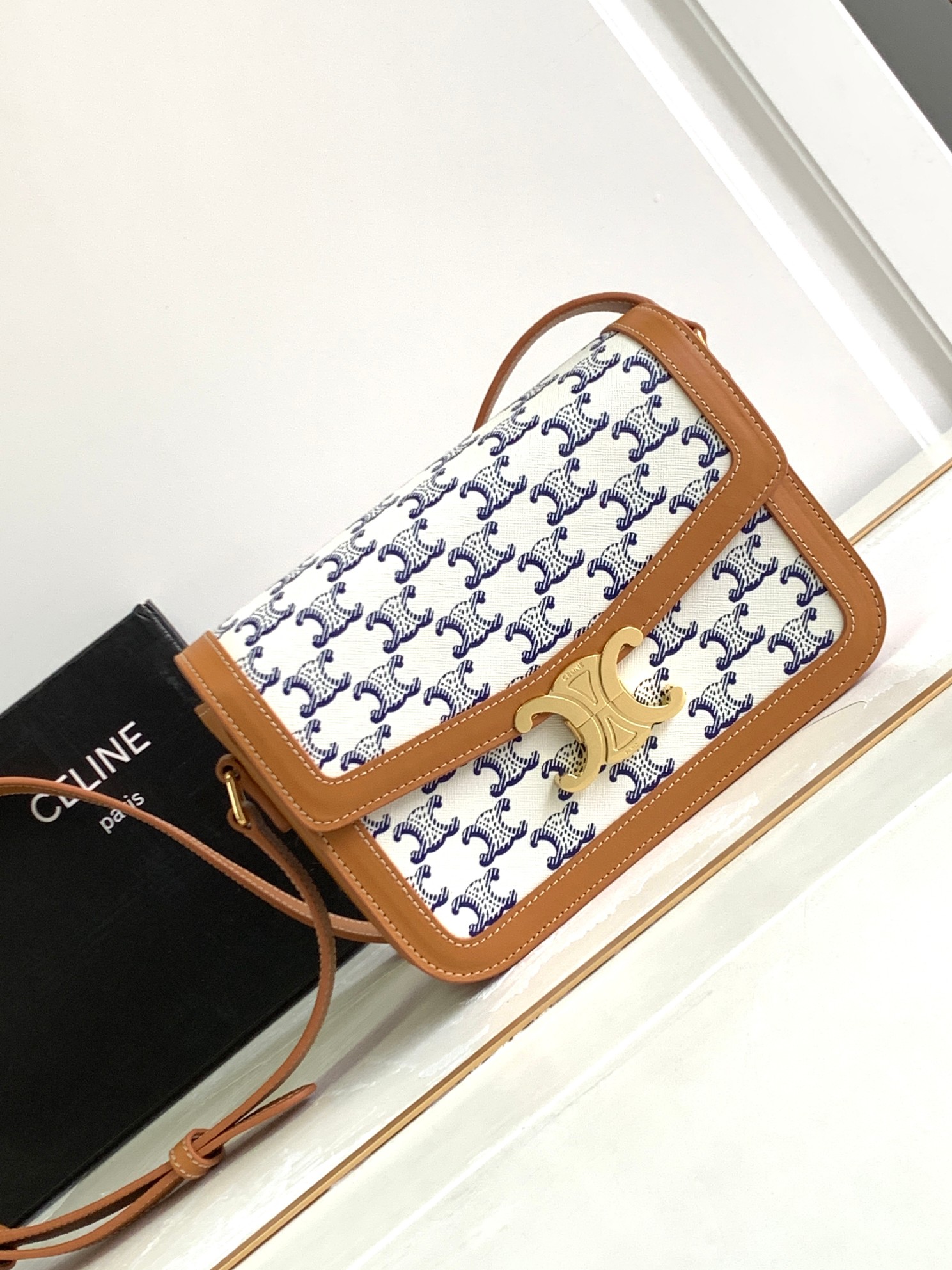 Bagsaaa Ce1i*e Triomphe Bag Canvas and blue calfskin - 22 X 16.5 X 7cm