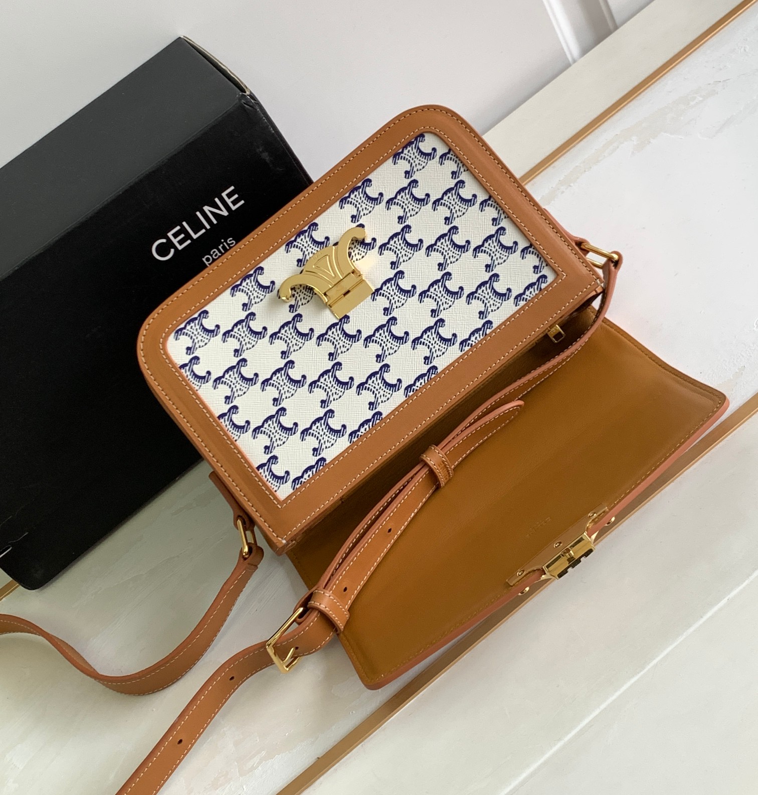 Bagsaaa Ce1i*e Triomphe Bag Canvas and blue calfskin - 22 X 16.5 X 7cm