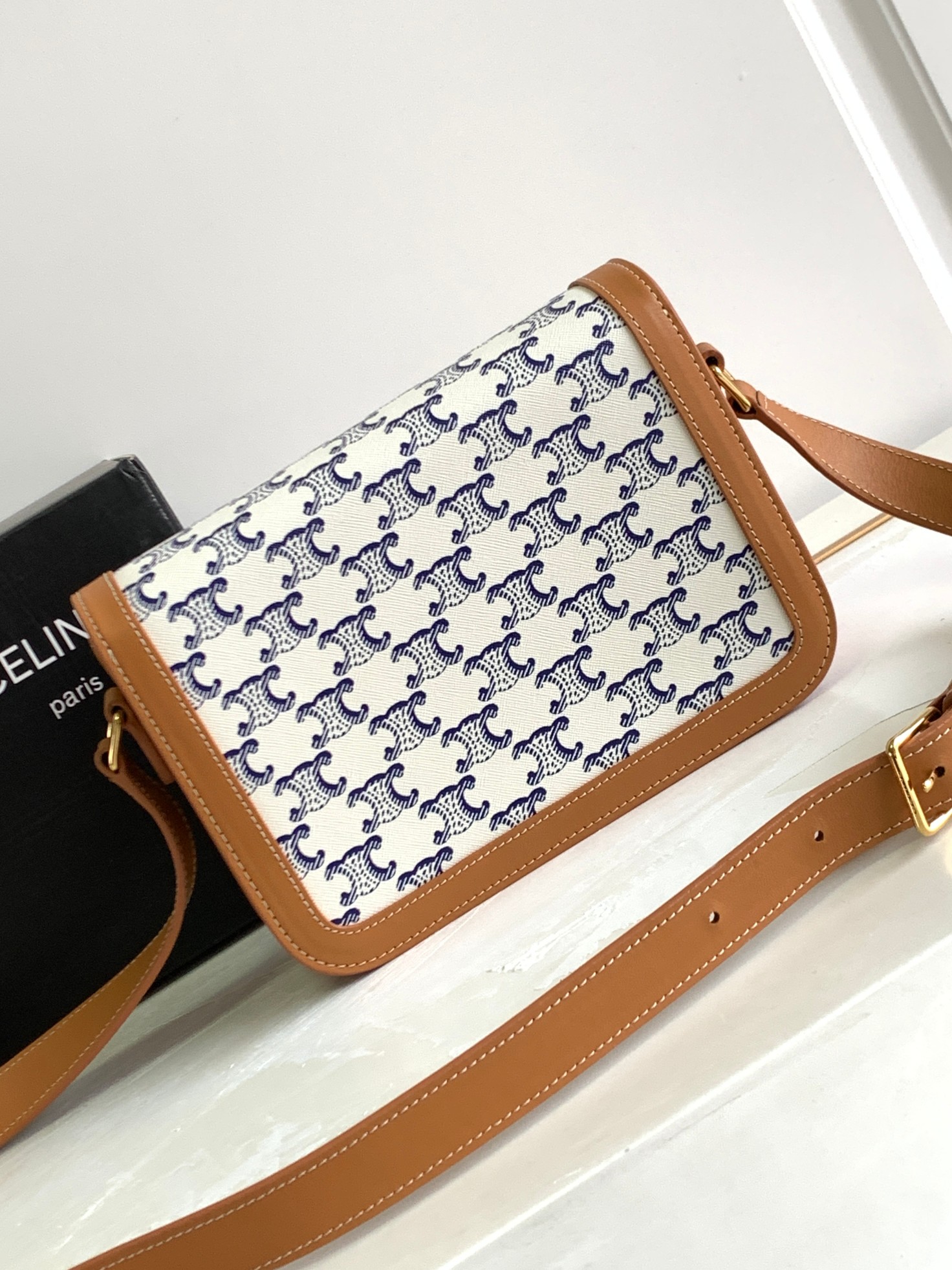 Bagsaaa Ce1i*e Triomphe Bag Canvas and blue calfskin - 22 X 16.5 X 7cm