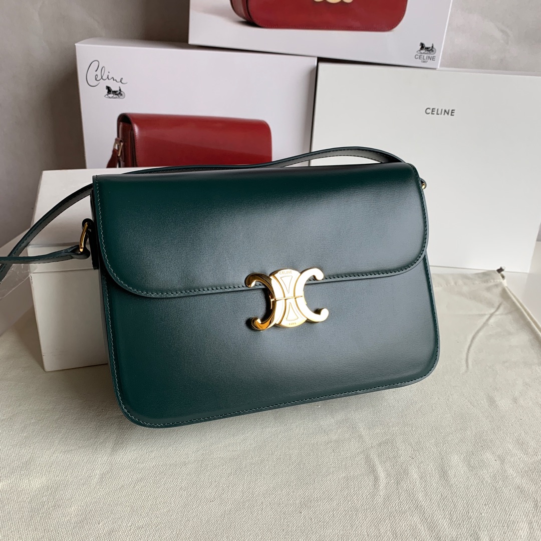 Bagsaaa Ce1i*e Classique Triomphe In shiny Calfskin Leather Dark Green - 25 X 18 X 7.5 cm