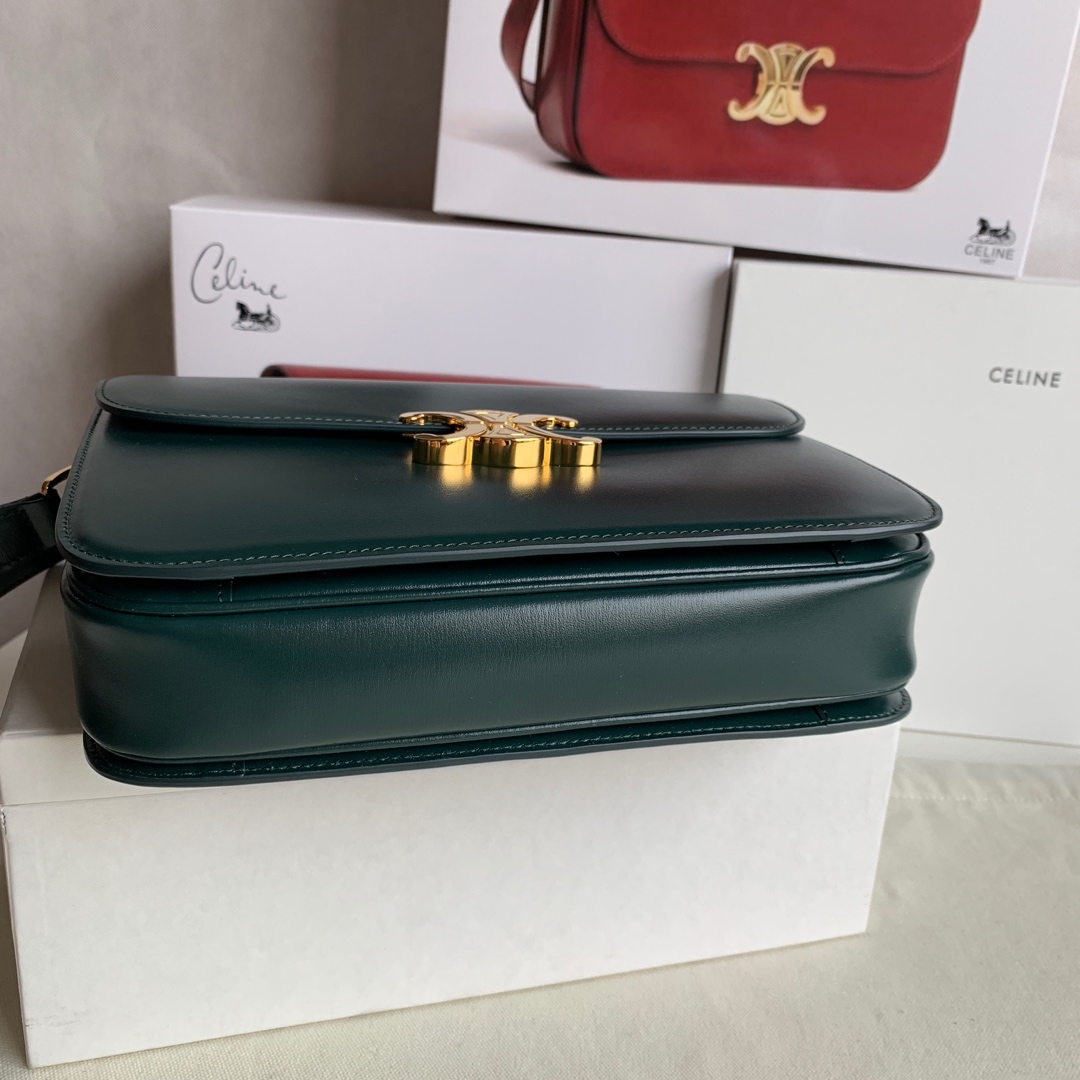 Bagsaaa Ce1i*e Classique Triomphe In shiny Calfskin Leather Dark Green - 25 X 18 X 7.5 cm