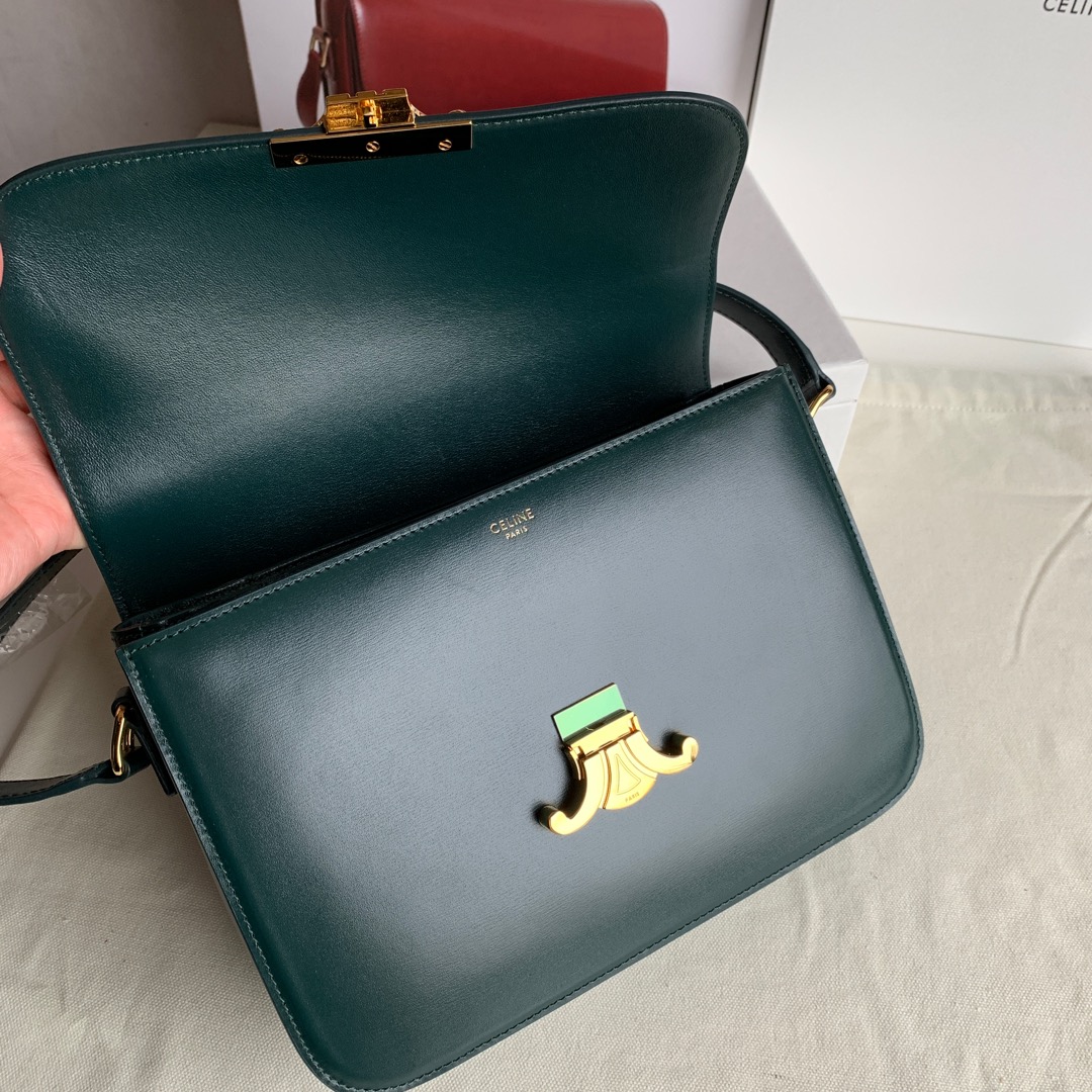 Bagsaaa Ce1i*e Classique Triomphe In shiny Calfskin Leather Dark Green - 25 X 18 X 7.5 cm