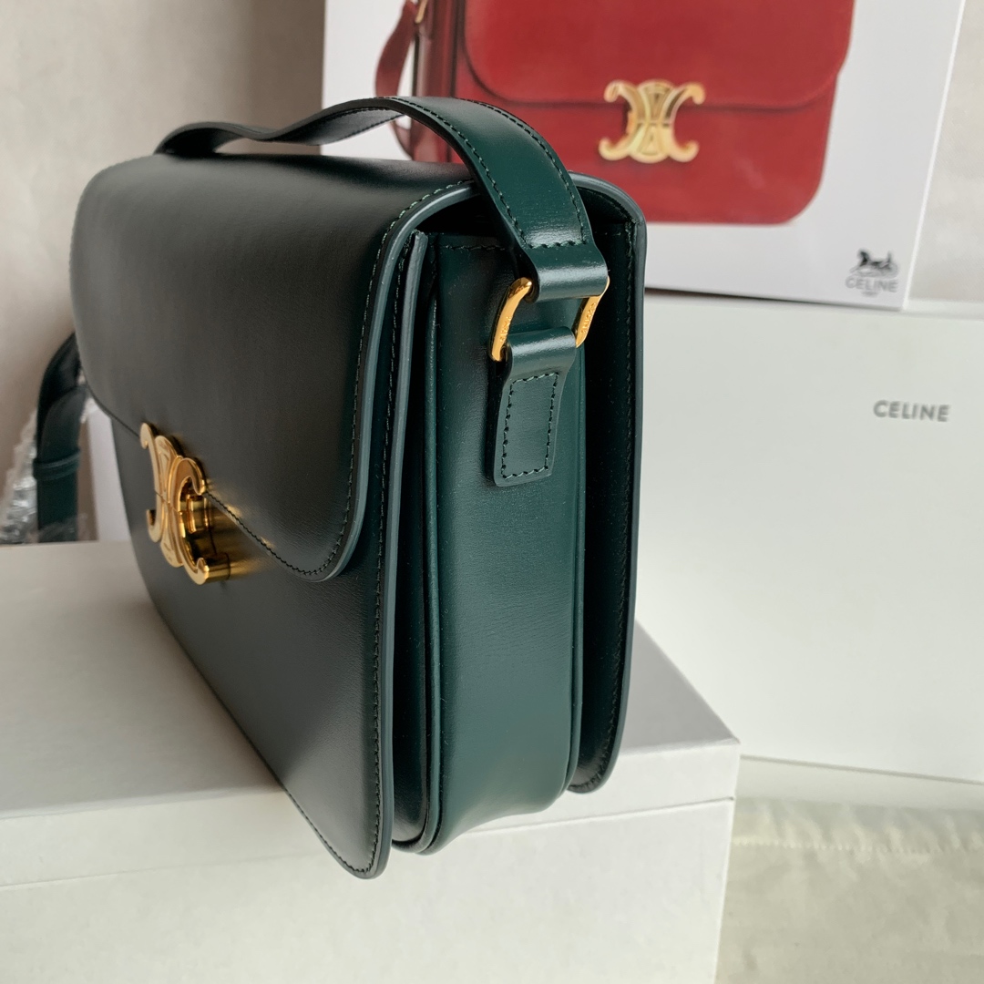 Bagsaaa Ce1i*e Classique Triomphe In shiny Calfskin Leather Dark Green - 25 X 18 X 7.5 cm