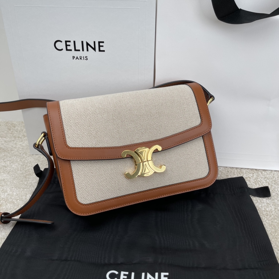 Bagsaaa Ce1i*e Classique Triomphe In Canvas Brown and Beige - 22.5 X 16.5 X 7.5cm