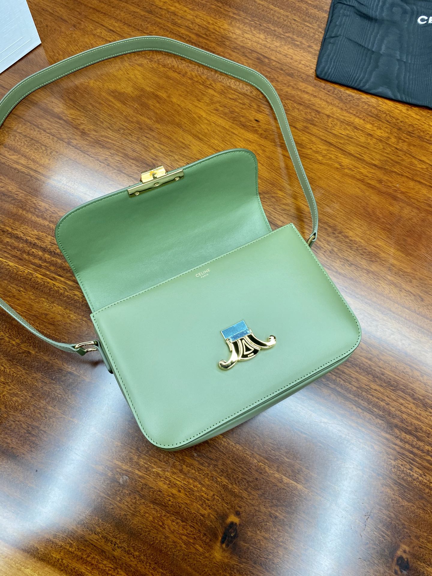 Bagsaaa Ce1i*e Classique Triomphe In shiny Calfskin Leather Green - 22.5 X 16.5 X 7.5 cm