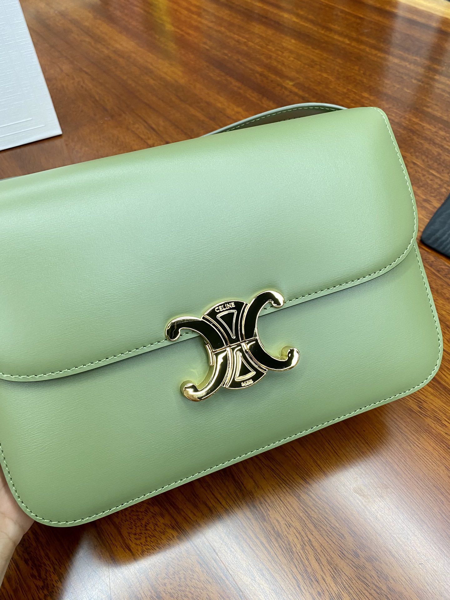Bagsaaa Ce1i*e Classique Triomphe In shiny Calfskin Leather Green - 22.5 X 16.5 X 7.5 cm