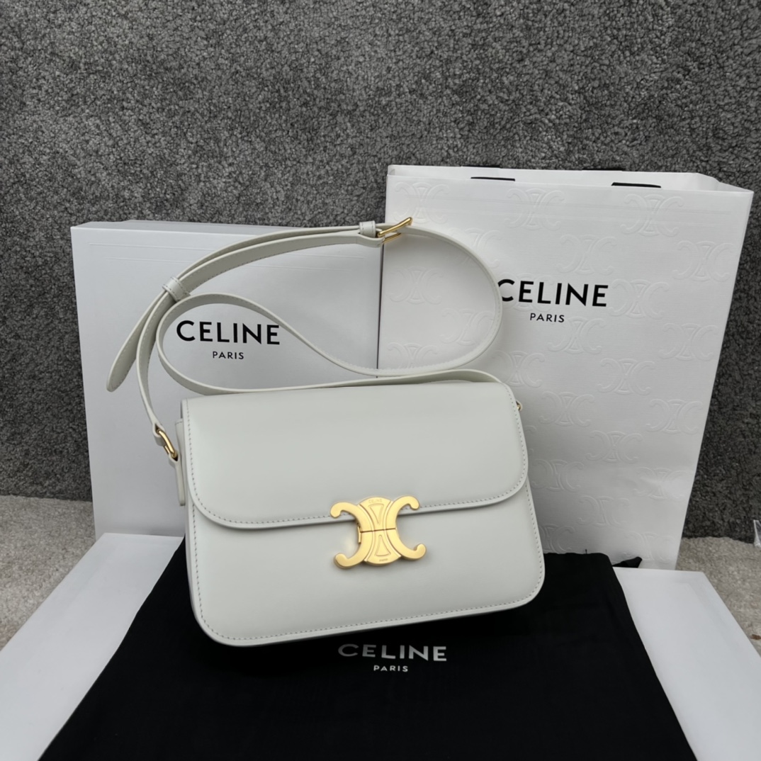Bagsaaa Ce1i*e Classique Triomphe In shiny Calfskin Leather White - 22.5 X 16.5 X 7.5 cm
