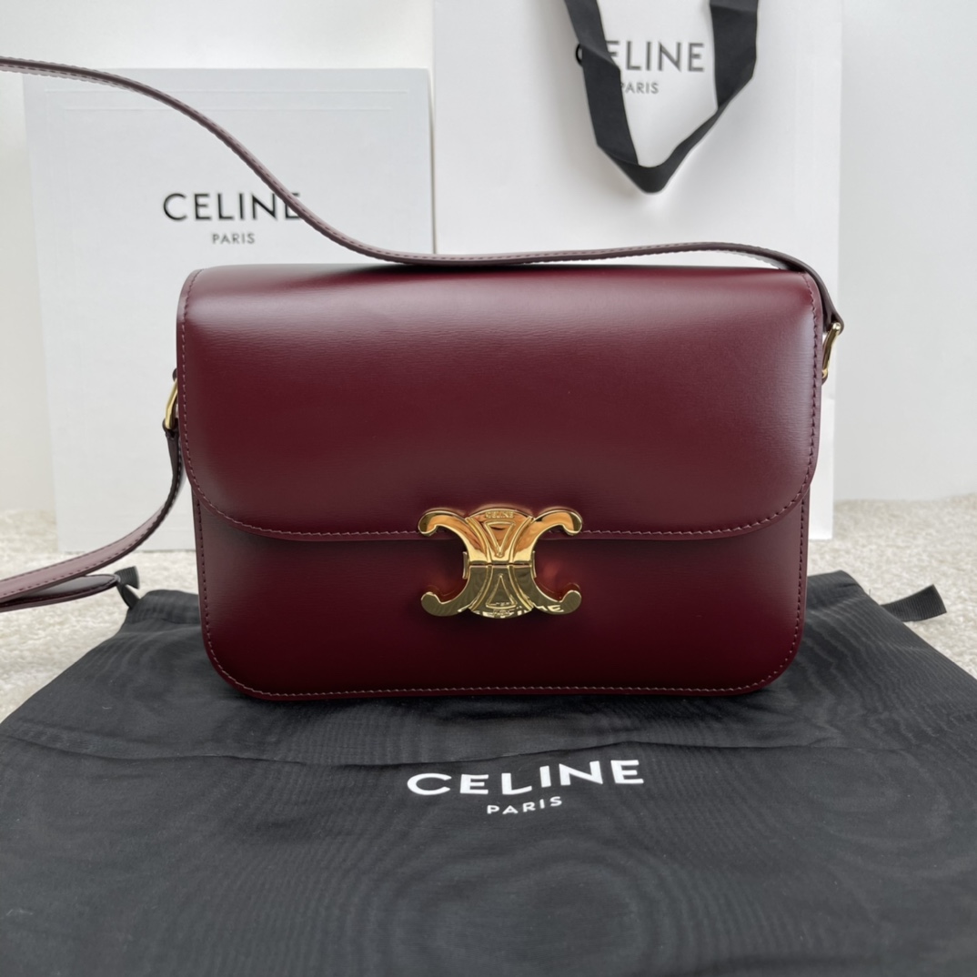 Bagsaaa Ce1i*e Classique Triomphe In shiny Calfskin Leather Burgundy - 22.5 X 16.5 X 7.5 cm