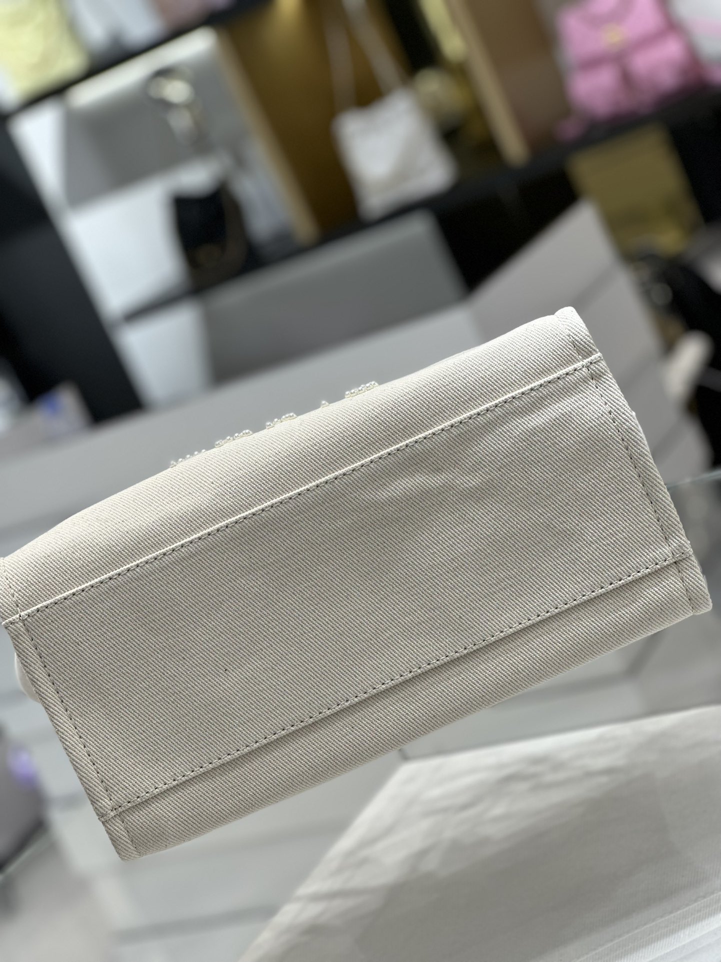 Bagsaaa Ch**el Natural Canvas and Tan Leather Large Pearl Deauville Tote - 30*39*22cm