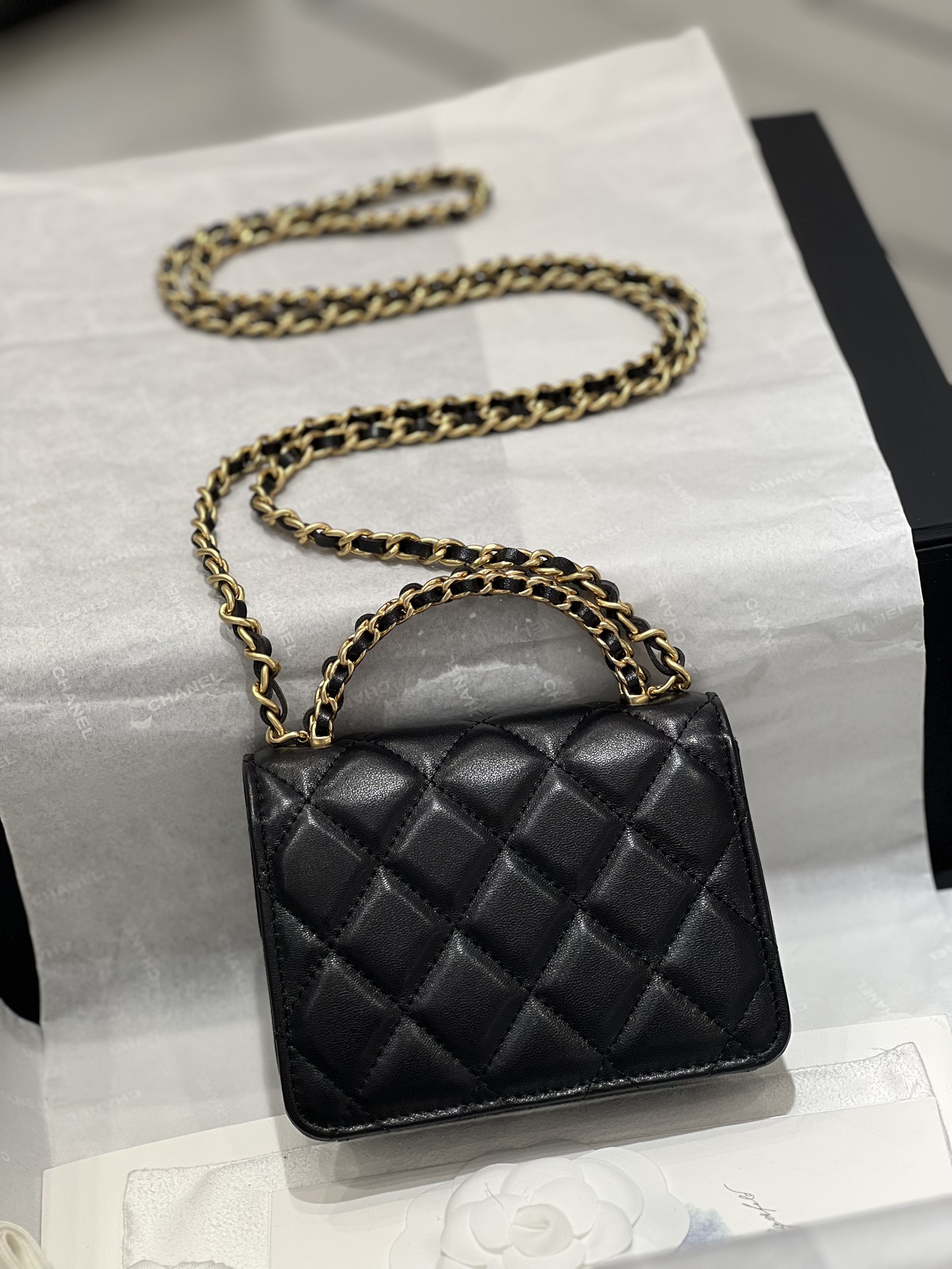 Bagsaaa Ch**el Small Lambskin Flap Black Bag - 12.5x9.5x3.5cm