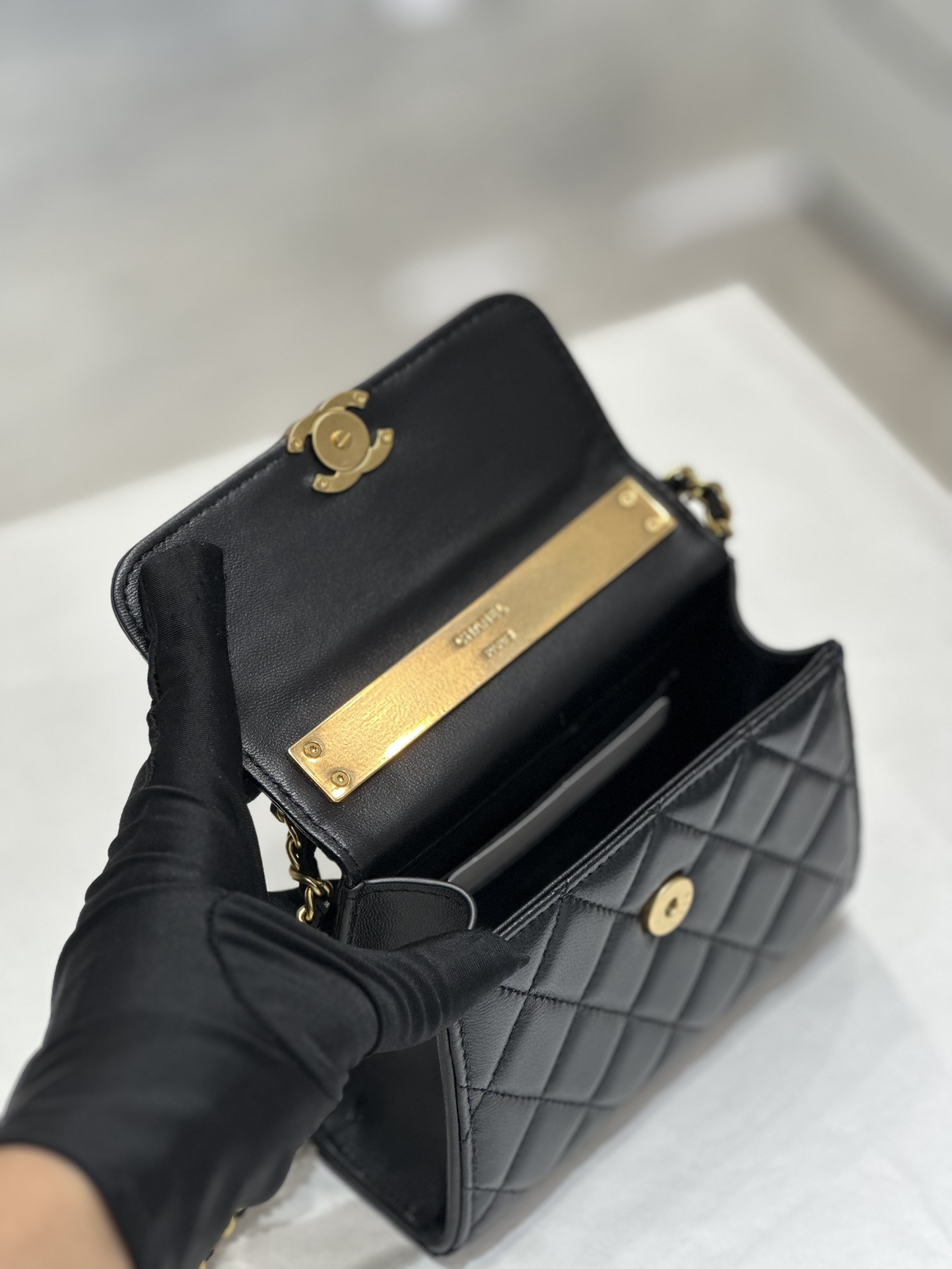 Bagsaaa Ch**el Small Lambskin Flap Black Bag - 11.5x14.5x5.5cm