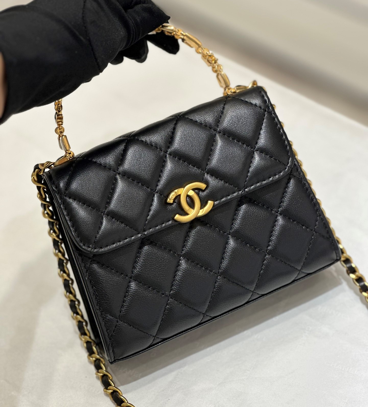 Bagsaaa Ch**el Small Lambskin Flap Black Bag - 11.5x14.5x5.5cm