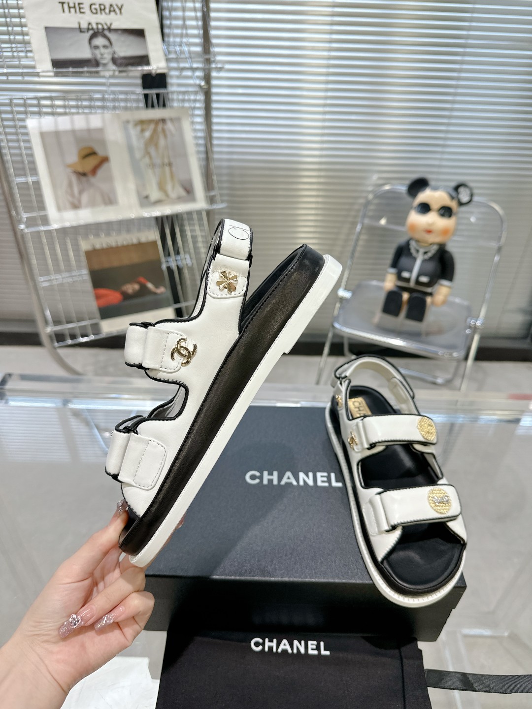 Bagsaaa Ch**el Sandals Lambskin Leather White