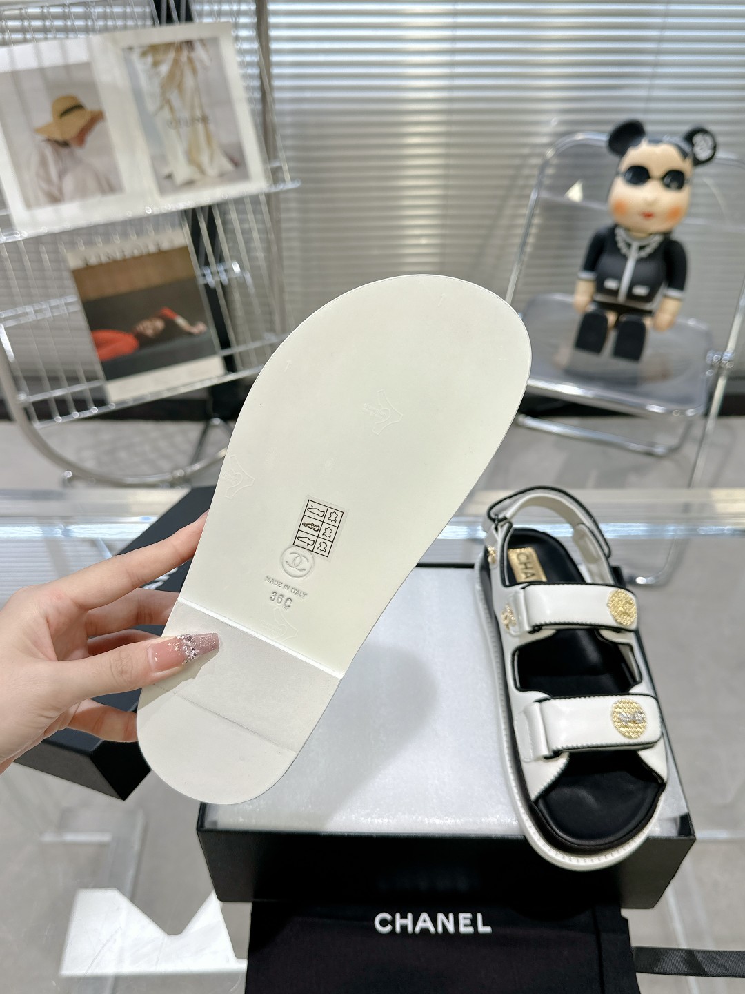 Bagsaaa Ch**el Sandals Lambskin Leather White