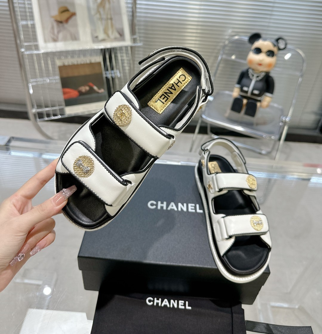 Bagsaaa Ch**el Sandals Lambskin Leather White