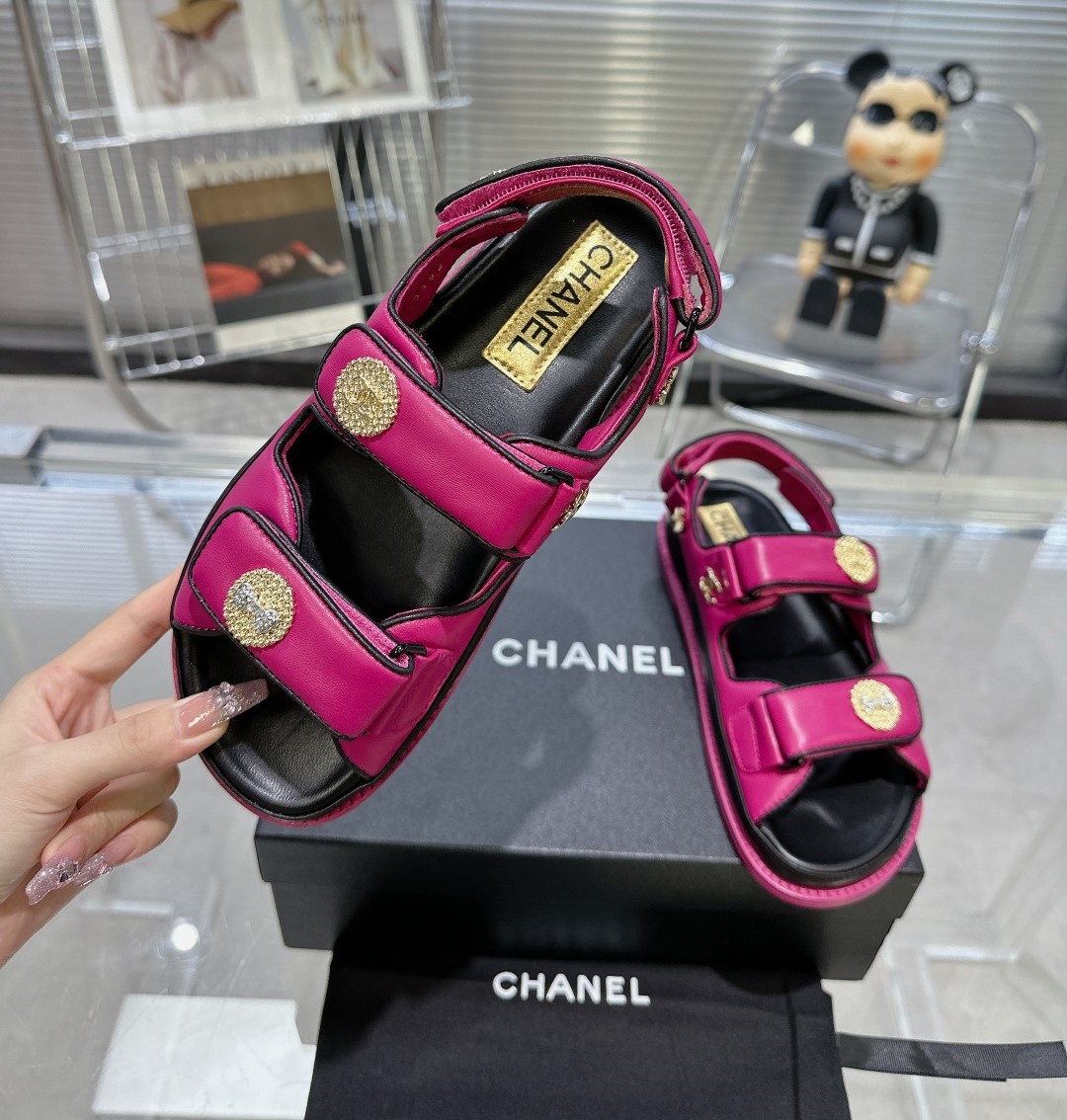 Bagsaaa Ch**el Sandals Lambskin Leather Pink