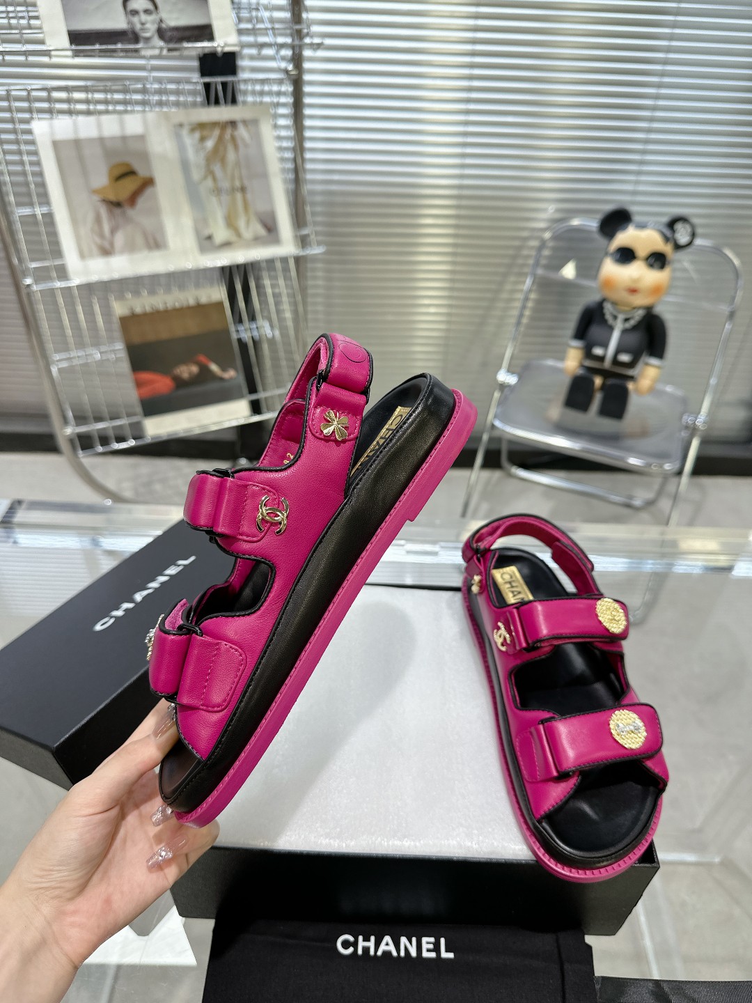 Bagsaaa Ch**el Sandals Lambskin Leather Pink