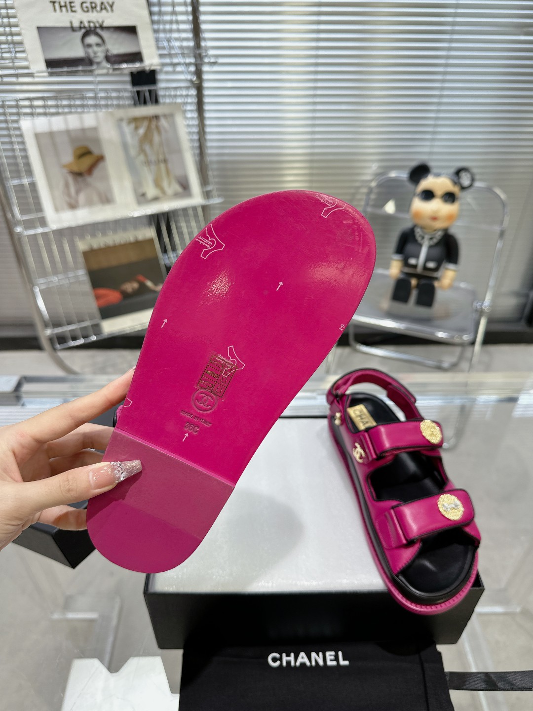 Bagsaaa Ch**el Sandals Lambskin Leather Pink