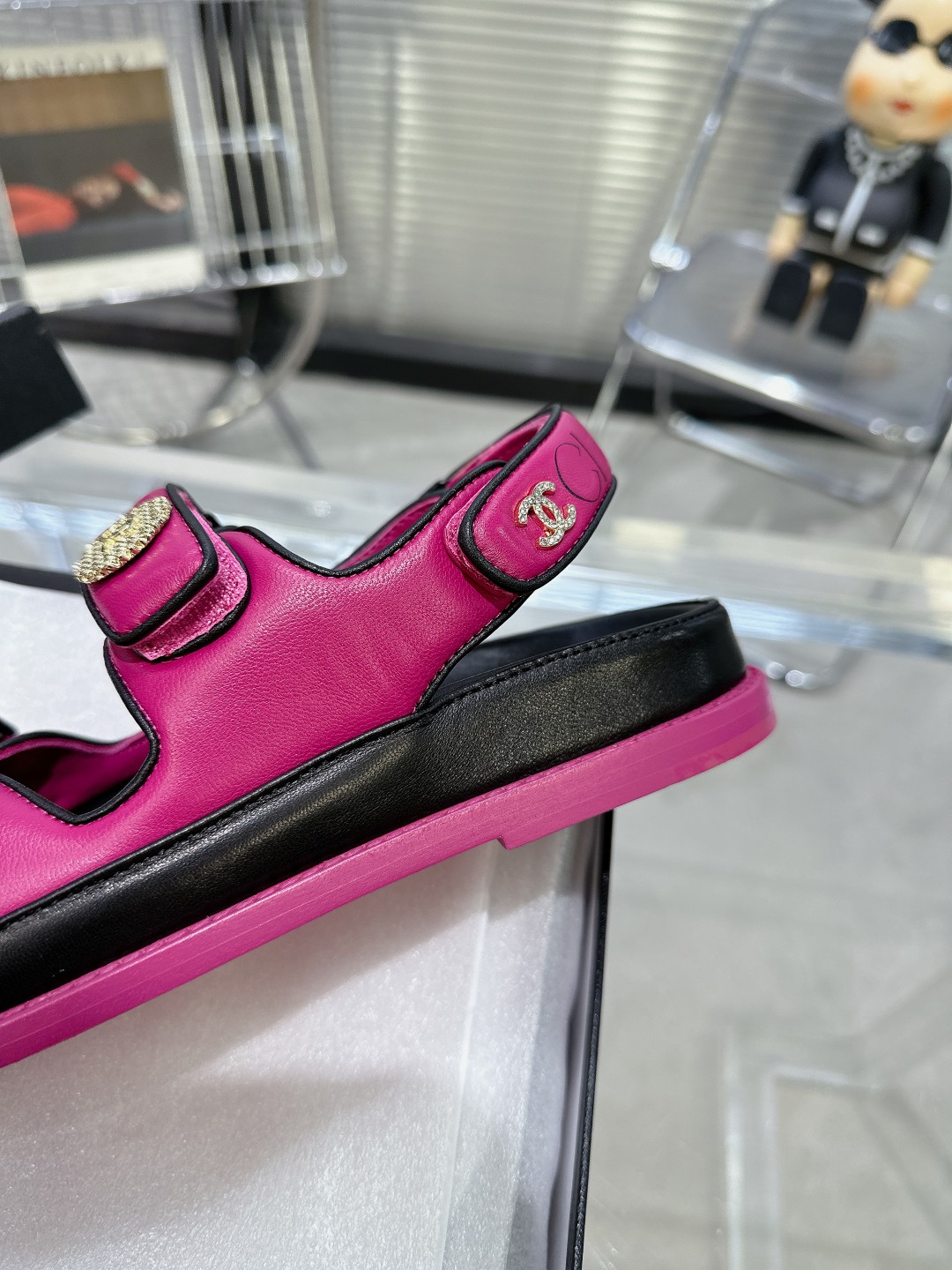 Bagsaaa Ch**el Sandals Lambskin Leather Pink