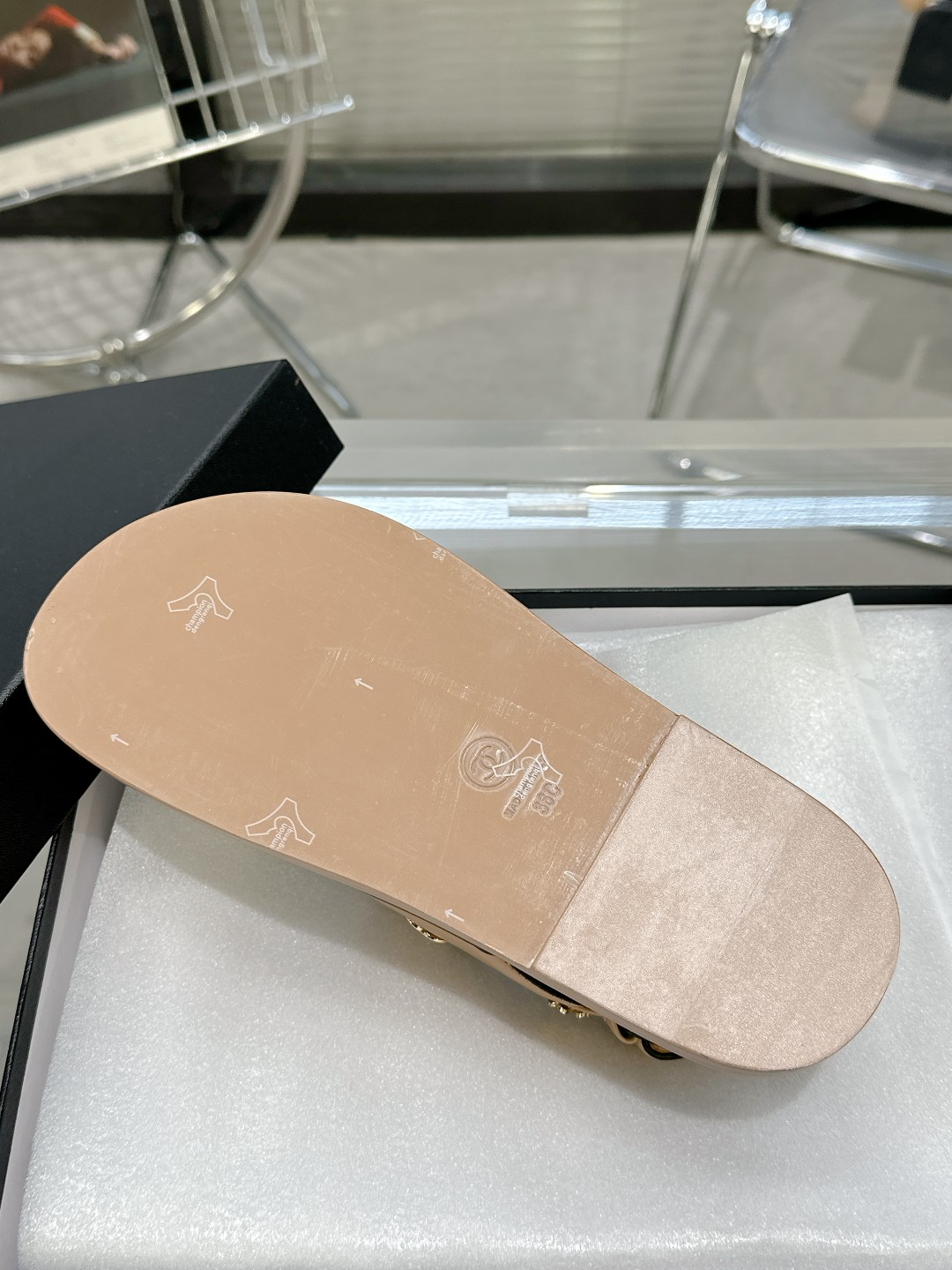 Bagsaaa Ch**el Sandals Lambskin Leather Beige