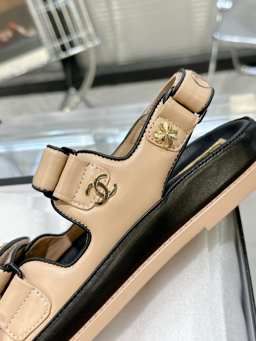 Bagsaaa Ch**el Sandals Lambskin Leather Beige