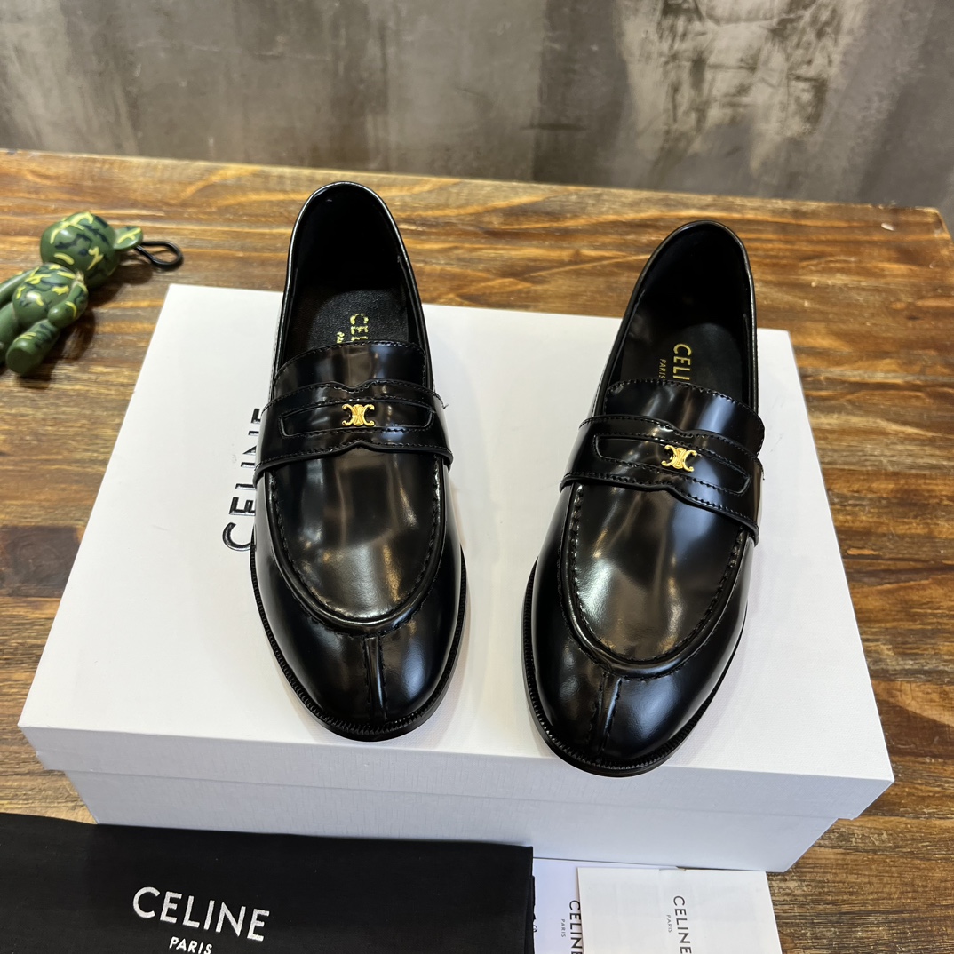 Bagsaaa Ce1i*e Black Loafers With Triomphe Logo