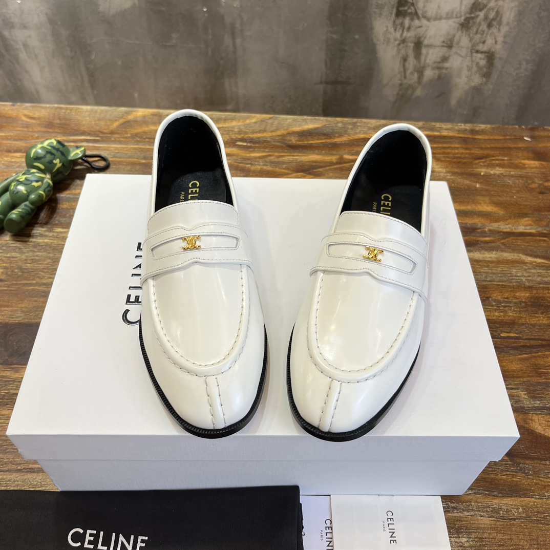 Bagsaaa Ce1i*e White Loafers With Triomphe Logo