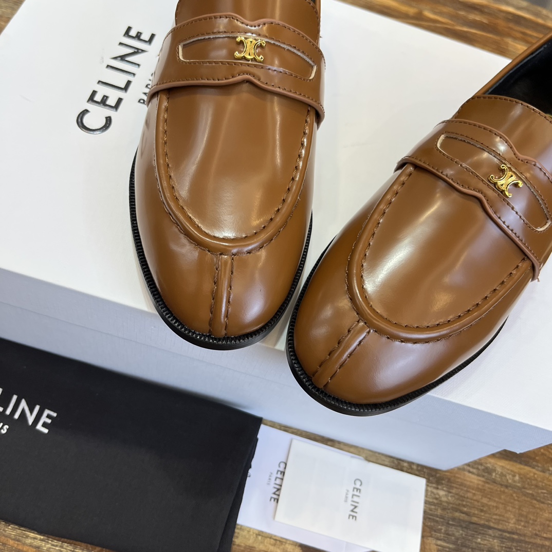 Bagsaaa Ce1i*e Brown Loafers With Triomphe Logo