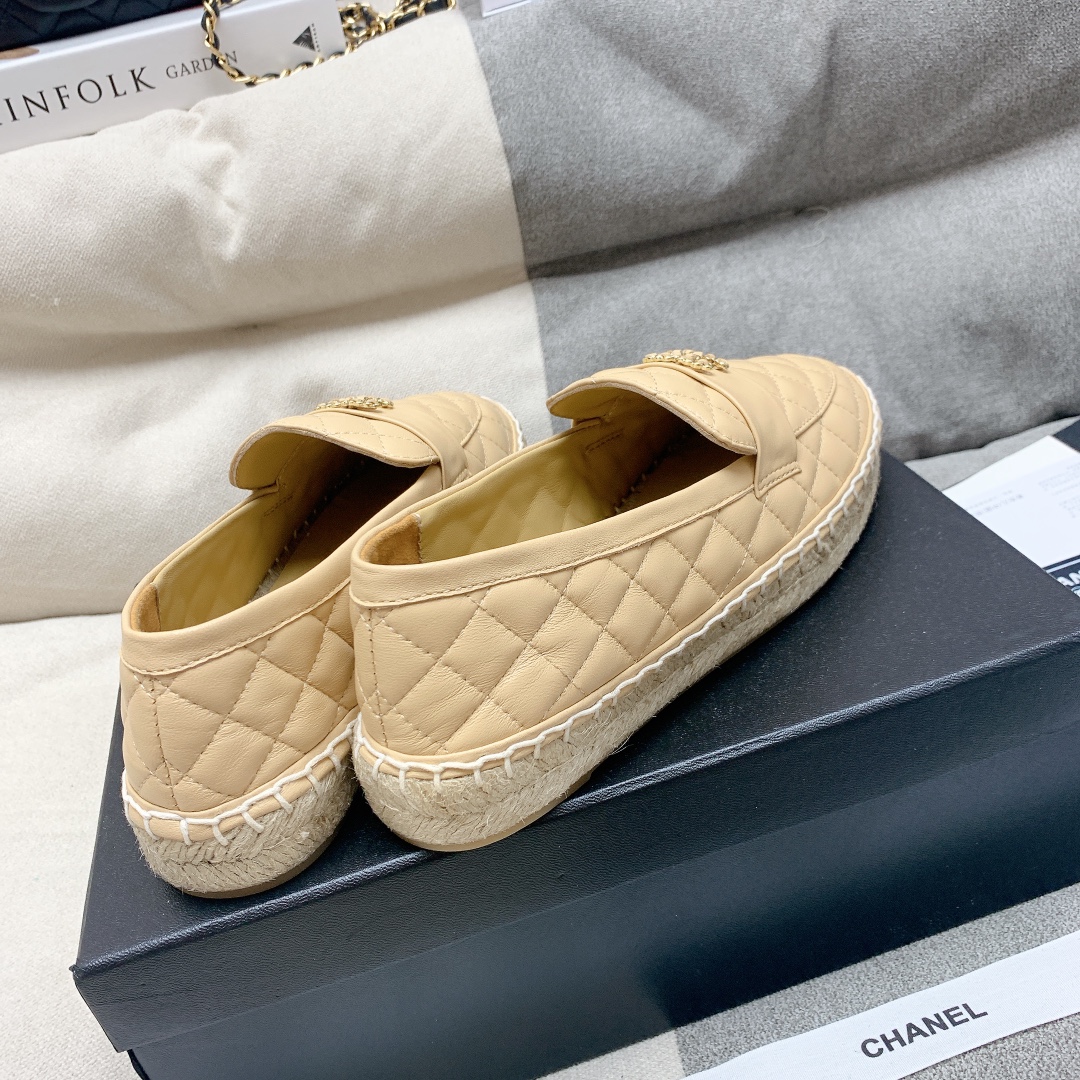 Bagsaaa Ch**el Espadrilles Shoes Quilted Leather Beige
