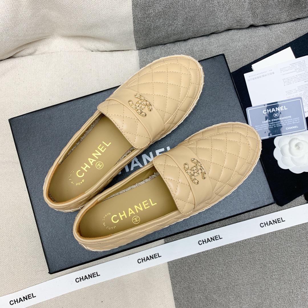 Bagsaaa Ch**el Espadrilles Shoes Quilted Leather Beige