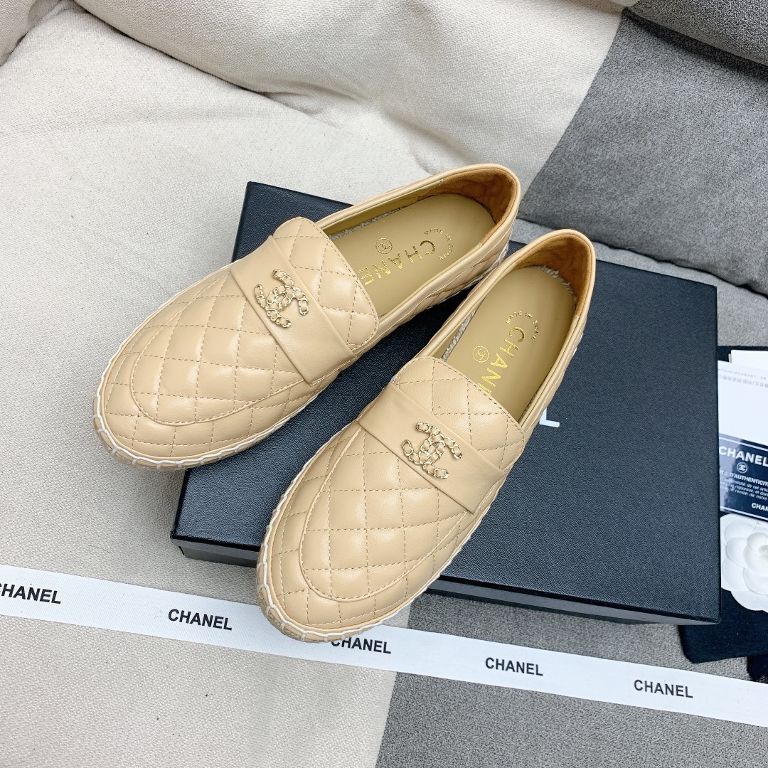 Bagsaaa Ch**el Espadrilles Shoes Quilted Leather Beige