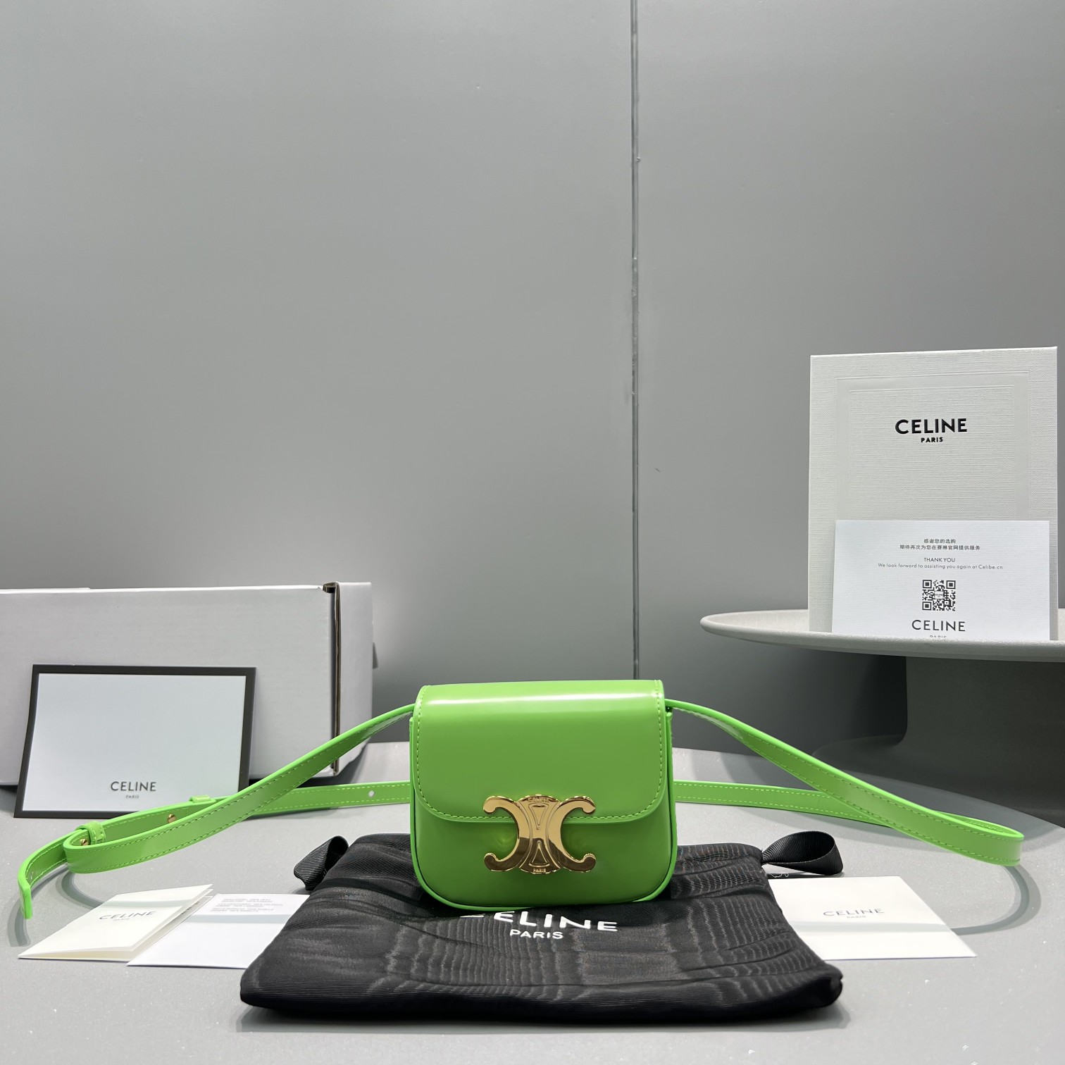 Bagsaaa Ce1i*e Mini Triomphe Green Bag - 11x8x4cm