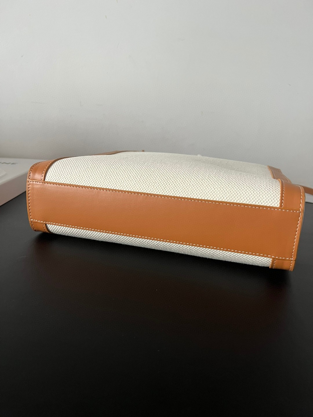 Bagsaaa Ce1i*e Natural Canvas & Tan Calfskin Vertical Cabas - 28.5cm*33*8cm