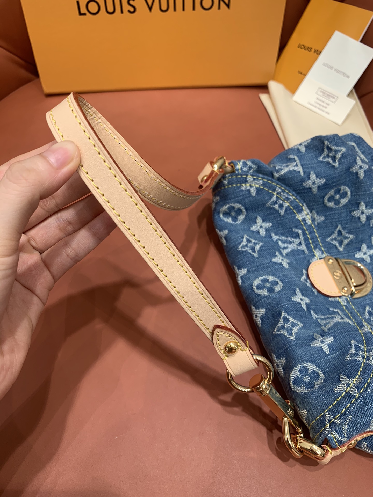 Bagsaaa L0vis Vvtt0n Monogram Denim Mini Pleaty Bag in Blue - 25x15x9cm