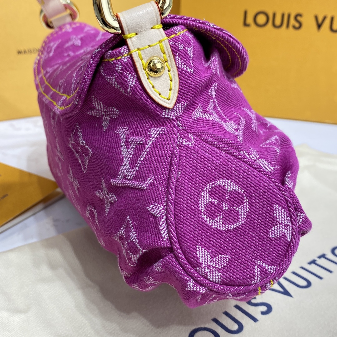 Bagsaaa L0vis Vvtt0n Monogram Denim Mini Pleaty Bag in Pink - 25x15x9cm