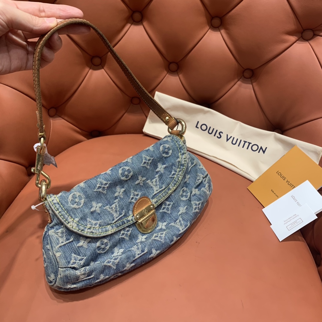 Bagsaaa L0vis Vvtt0n Monogram Denim Mini Pleaty Bag - 25x15x9cm