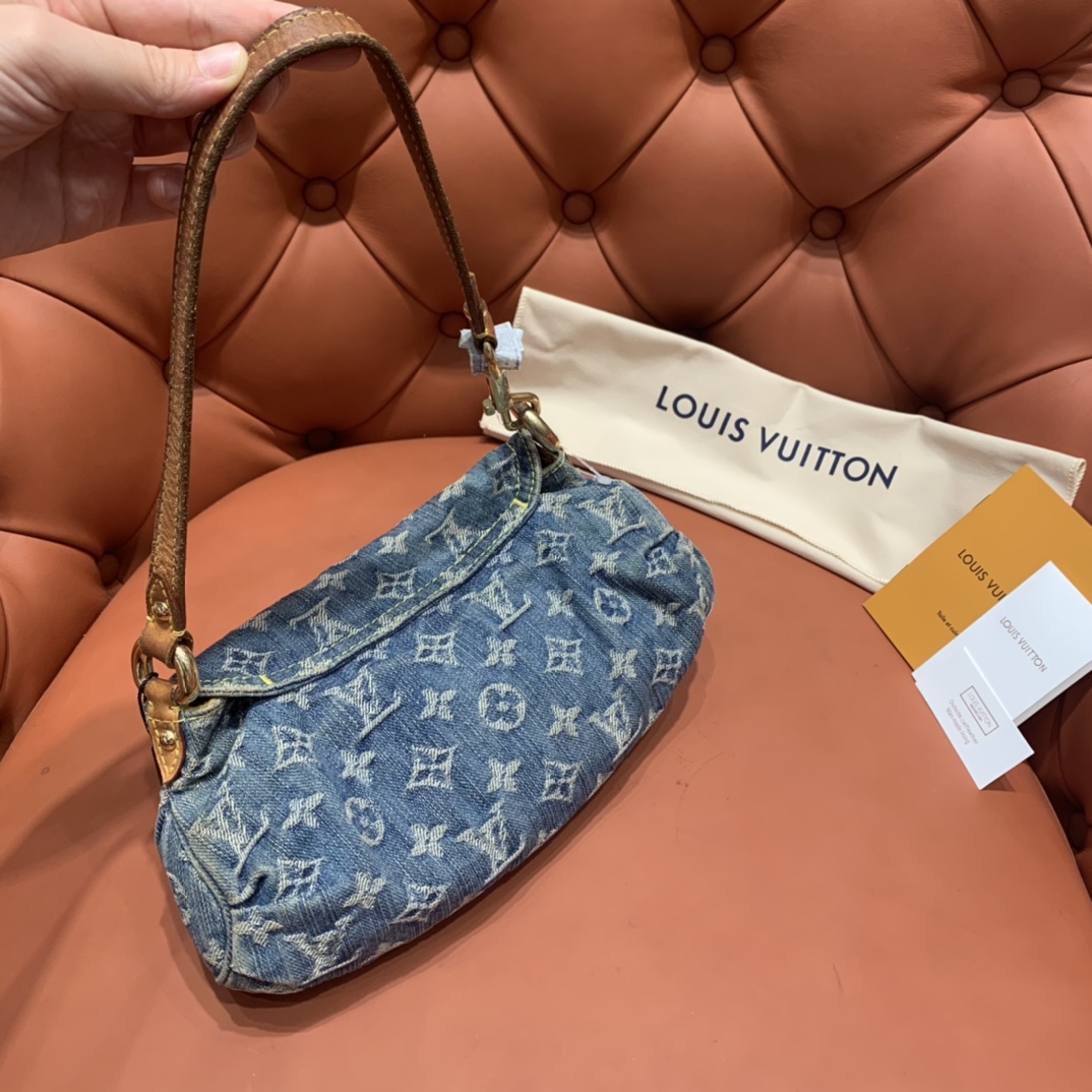 Bagsaaa L0vis Vvtt0n Monogram Denim Mini Pleaty Bag - 25x15x9cm
