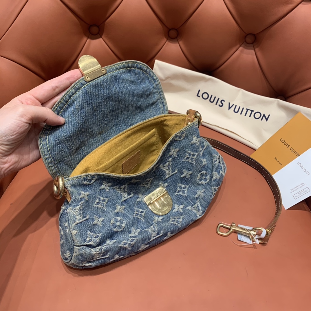 Bagsaaa L0vis Vvtt0n Monogram Denim Mini Pleaty Bag - 25x15x9cm