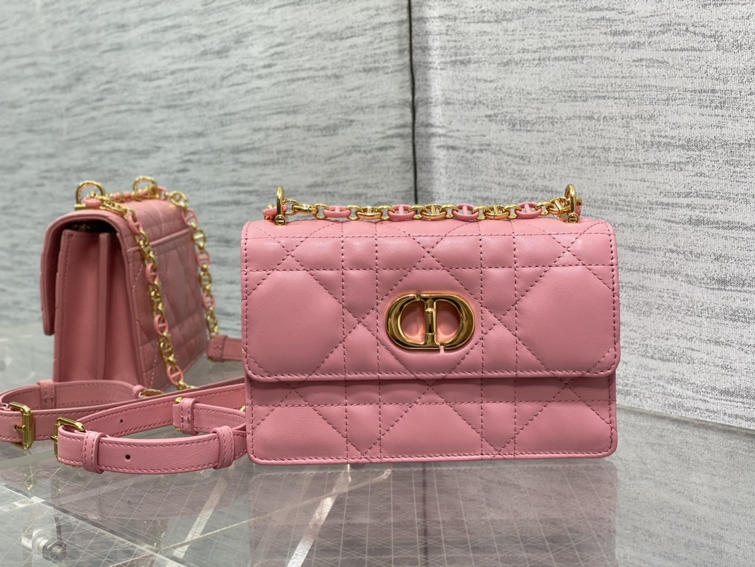 Bagsaaa D10r Miss Caro Pink Macrocannage Lambskin Bag - 19 x 13 x 5.5 cm