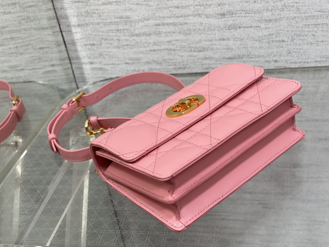 Bagsaaa D10r Miss Caro Pink Macrocannage Lambskin Bag - 19 x 13 x 5.5 cm