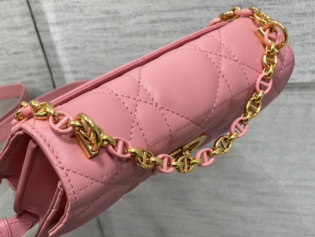 Bagsaaa D10r Miss Caro Pink Macrocannage Lambskin Bag - 19 x 13 x 5.5 cm