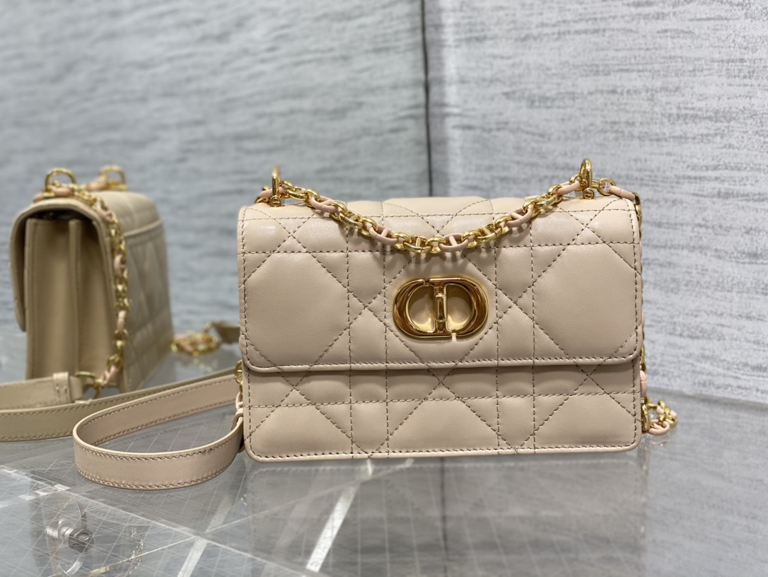 Bagsaaa D10r Miss Caro Beige Macrocannage Lambskin Bag - 19 x 13 x 5.5 cm
